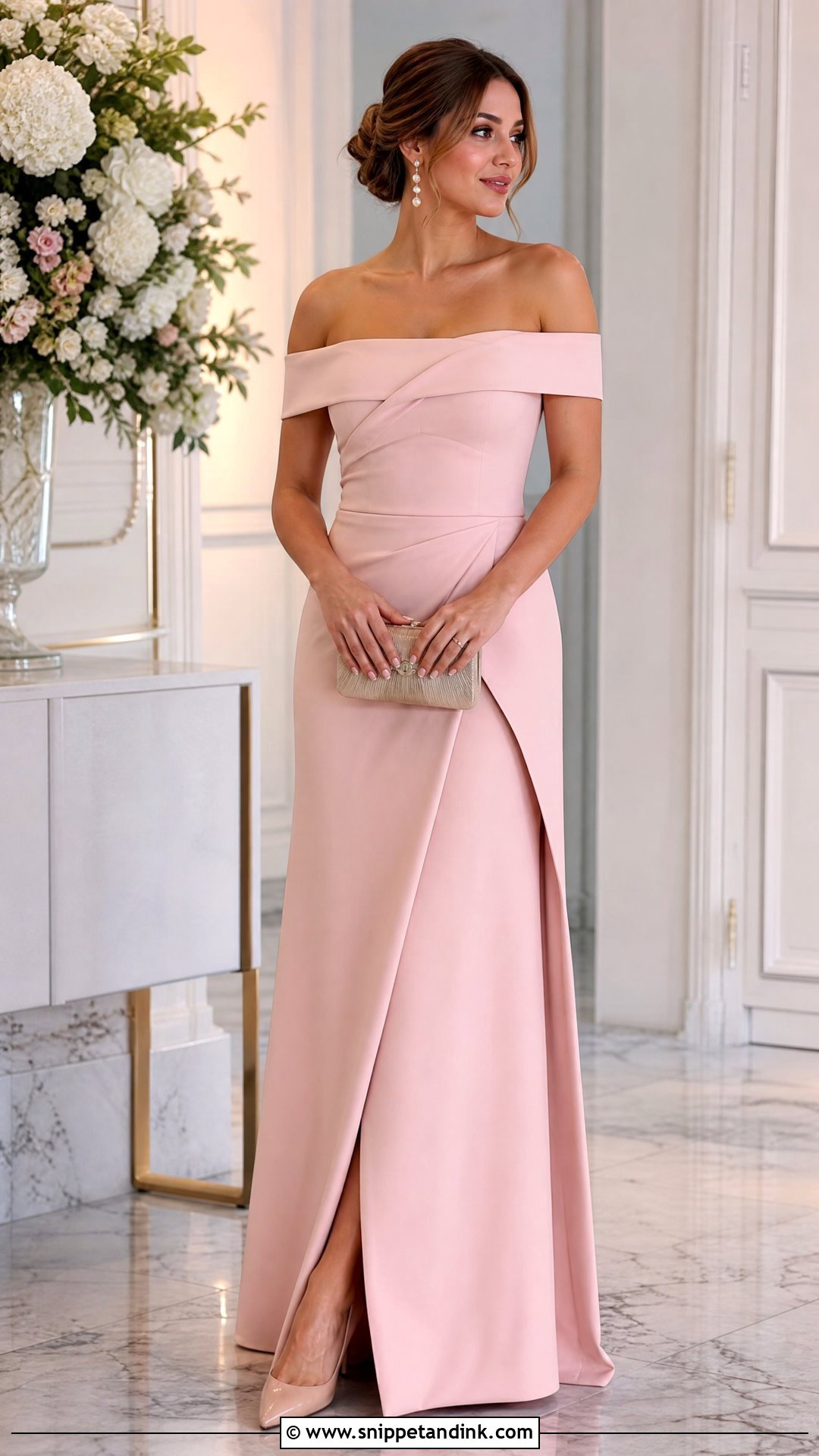 Light Pink Off Shoulder Gown - Snippet and Ink - 25 Pink Gown Ideas