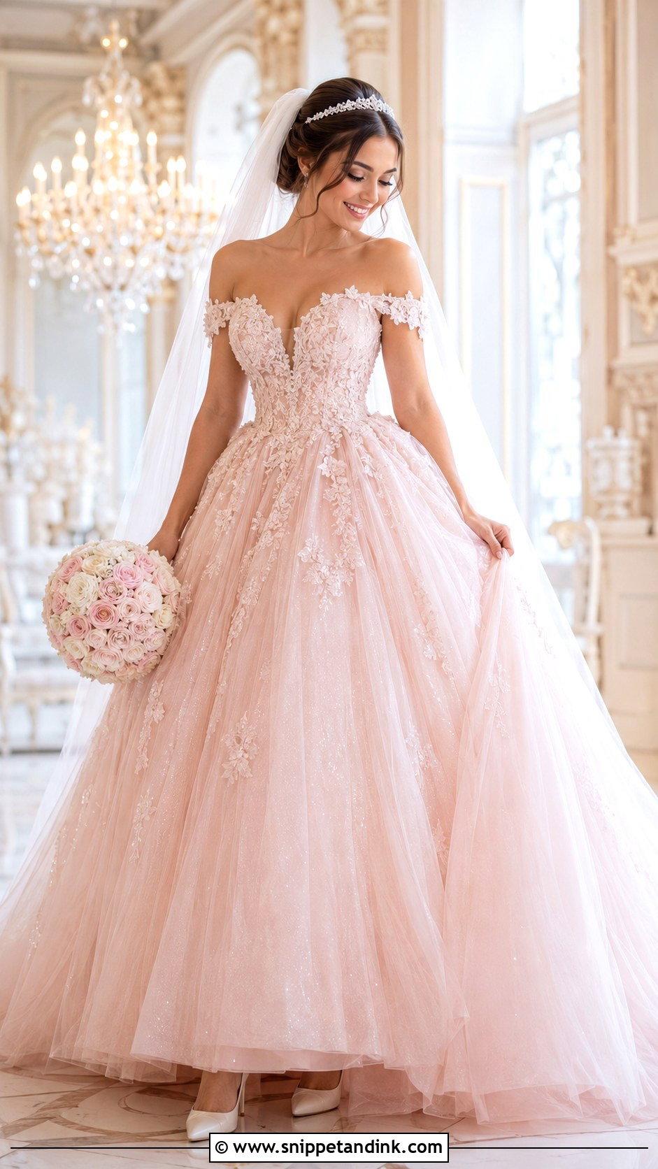 Light Pink Princess Wedding Dress - Snippet and Ink - 30 Light Pink Wedding Dress Ideas