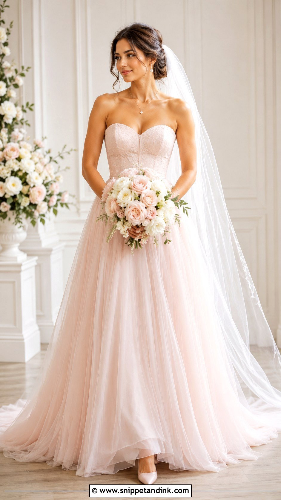 Light Pink Strapless Wedding Dress - Snippet and Ink - 30 Light Pink Wedding Dress Ideas