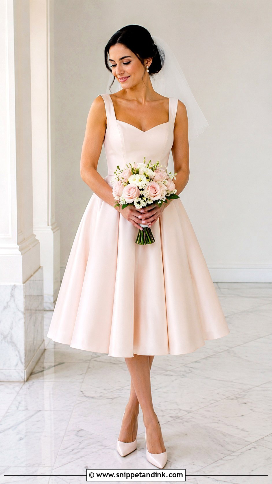 Light Pink Tea Length Wedding Dress - Snippet and Ink - 30 Light Pink Wedding Dress Ideas