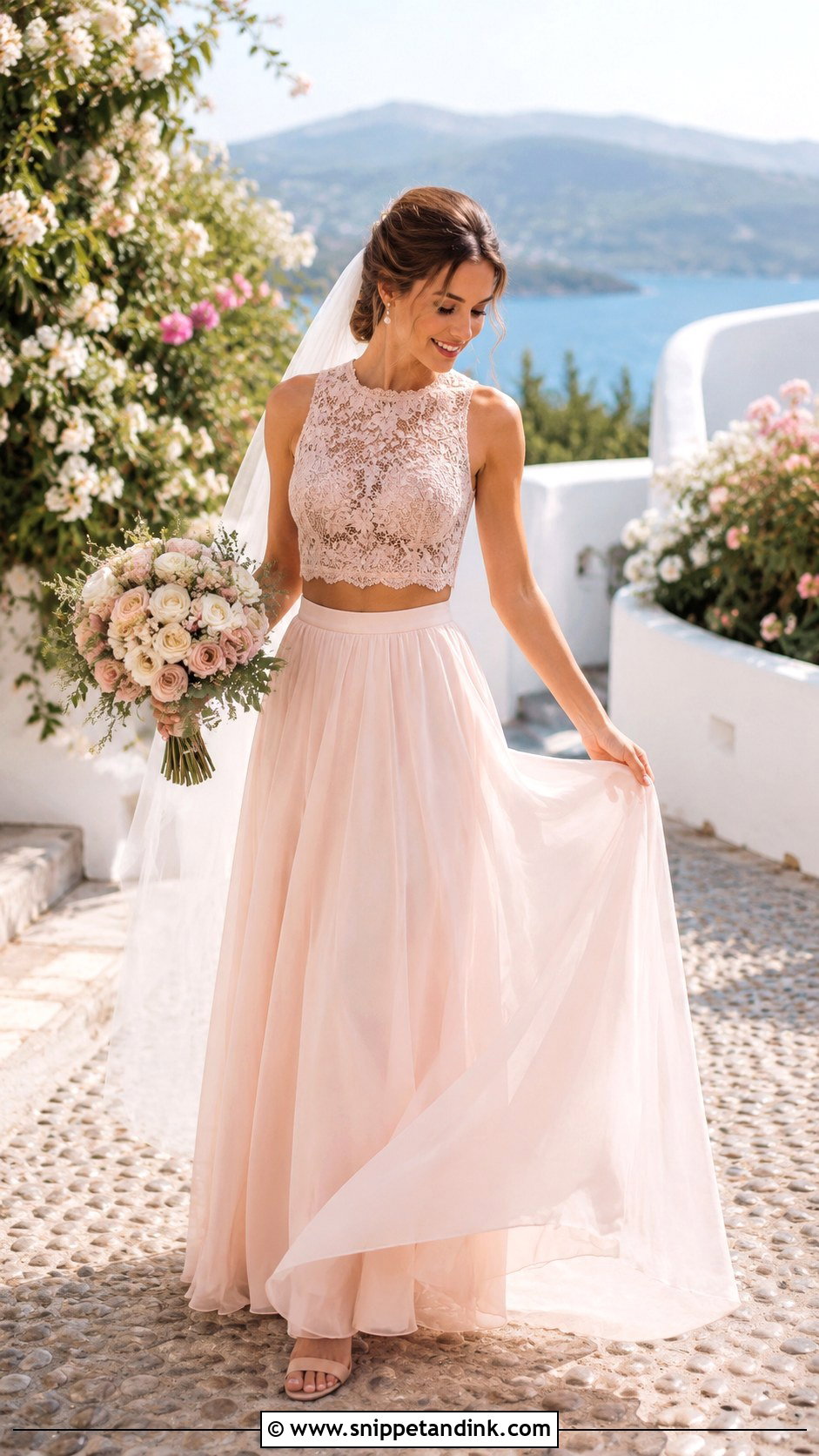 Light Pink Two Piece Wedding Dress - Snippet and Ink - 30 Light Pink Wedding Dress Ideas
