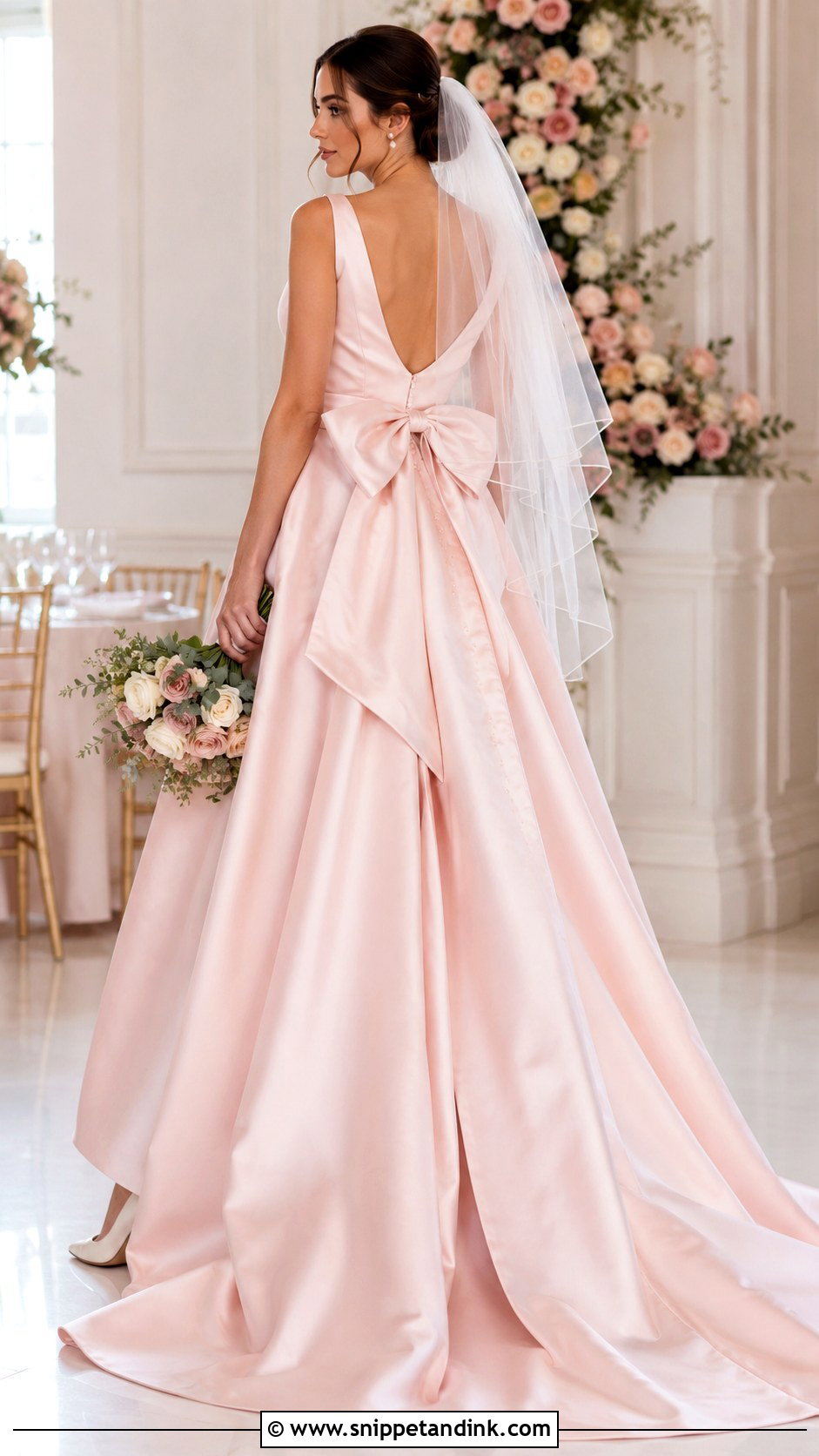Light Pink Wedding Dress With Bow - Snippet and Ink - 30 Light Pink Wedding Dress Ideas