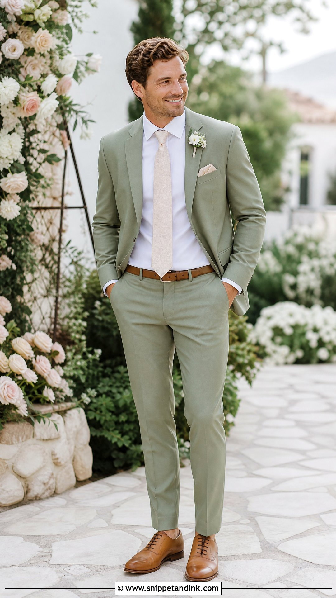 Light Sage Wedding Suit With Tan Shoes - Snippet and Ink - 20 Sage Wedding Suit Ideas