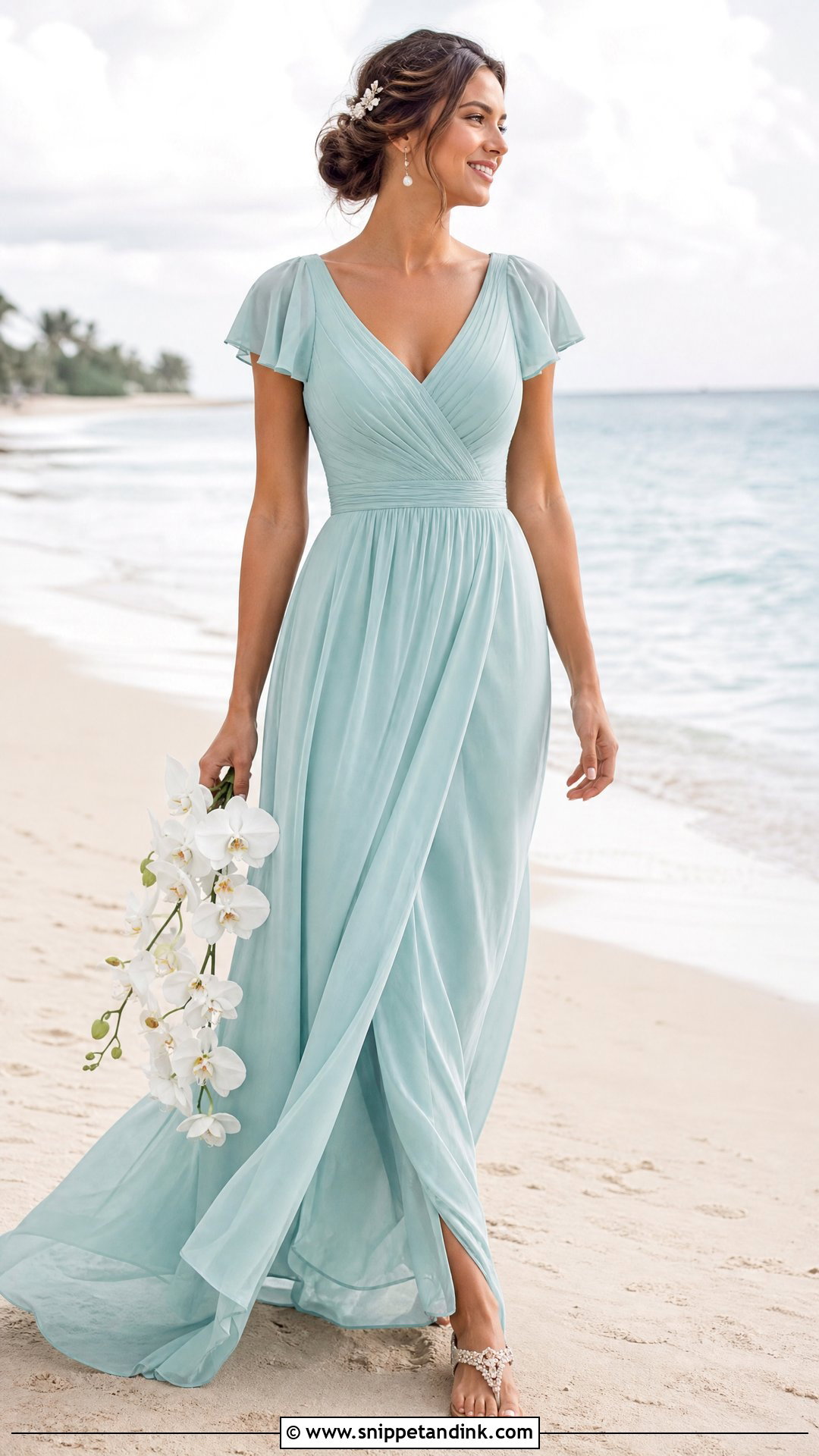 Light Teal Chiffon Beach Wedding Dress - Snippet and Ink - 25 Teal Wedding Dress Ideas
