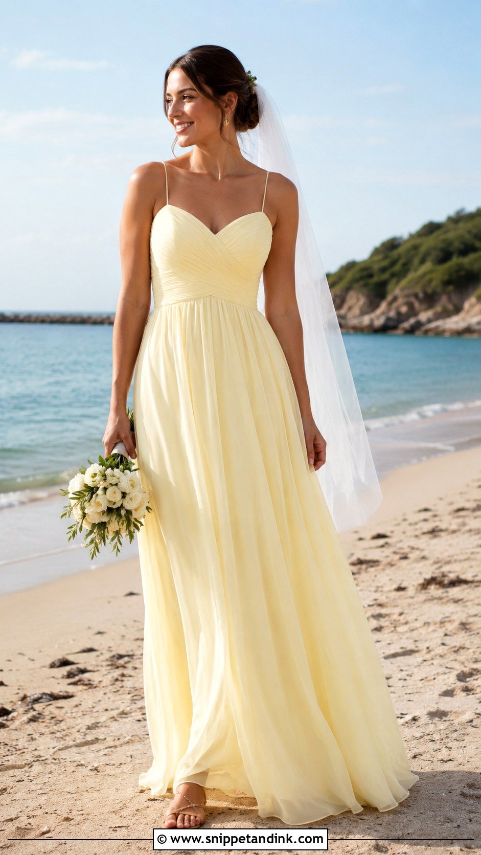 Light Yellow Chiffon Beach Wedding Dress - Snippet and Ink - 20 Light Yellow Wedding Dress Ideas