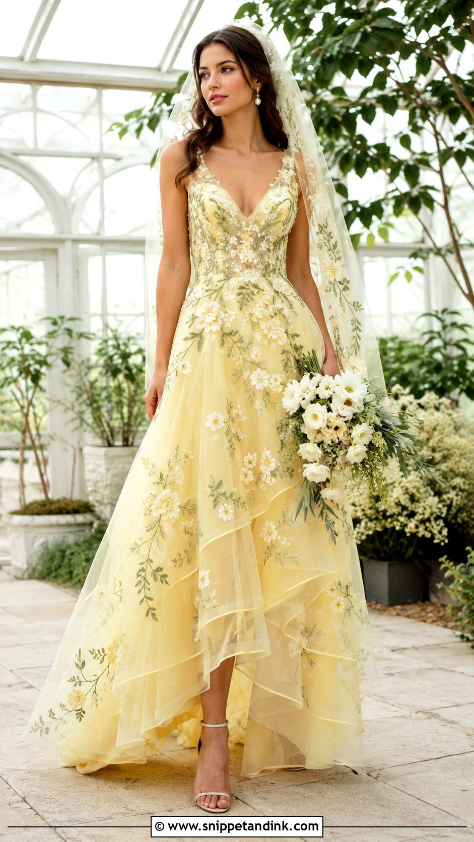 Light Yellow Floral Embroidered Wedding Dress - Snippet and Ink - 20 Light Yellow Wedding Dress Ideas