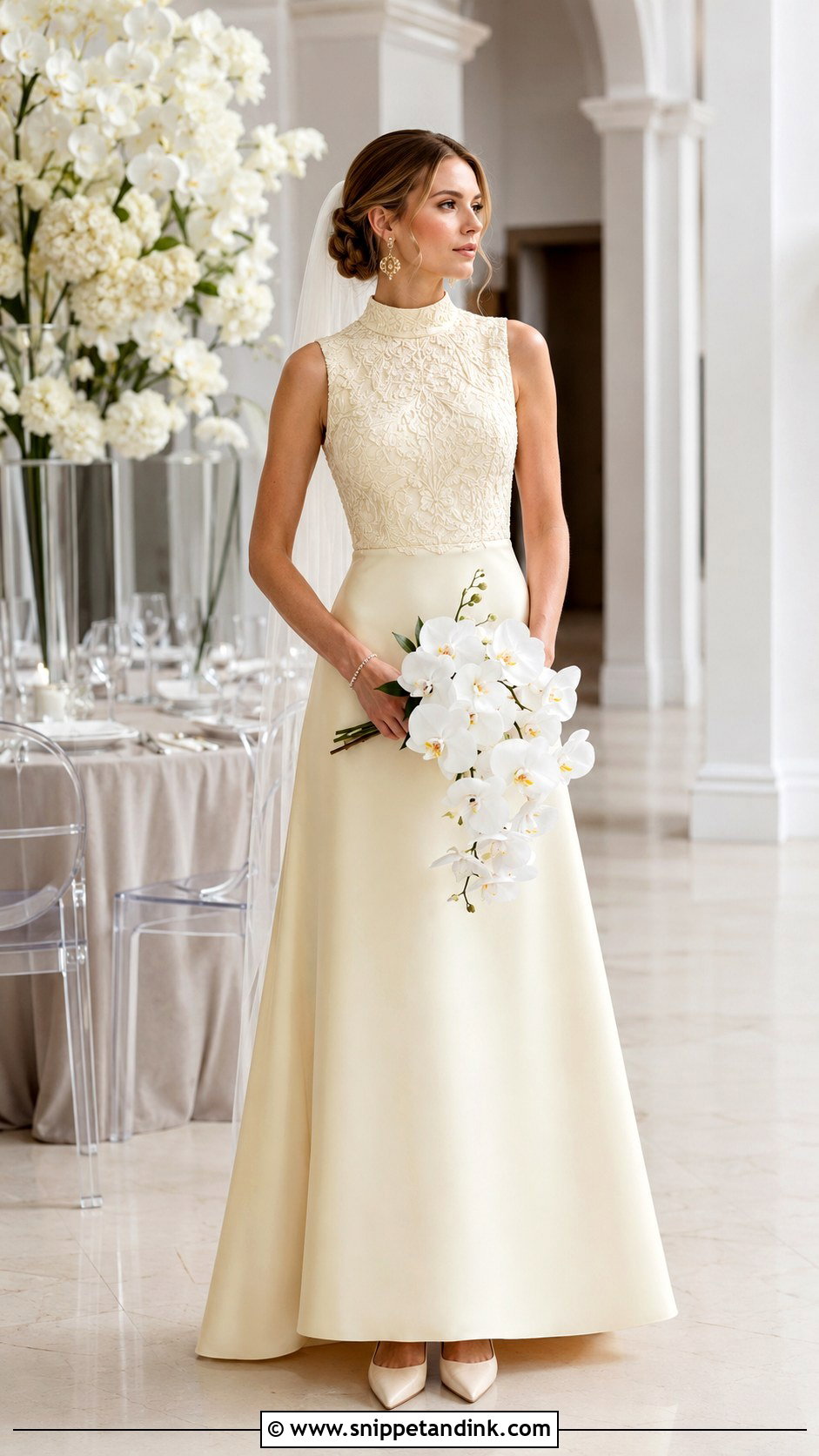 Light Yellow High Neck Wedding Dress - Snippet and Ink - 20 Light Yellow Wedding Dress Ideas