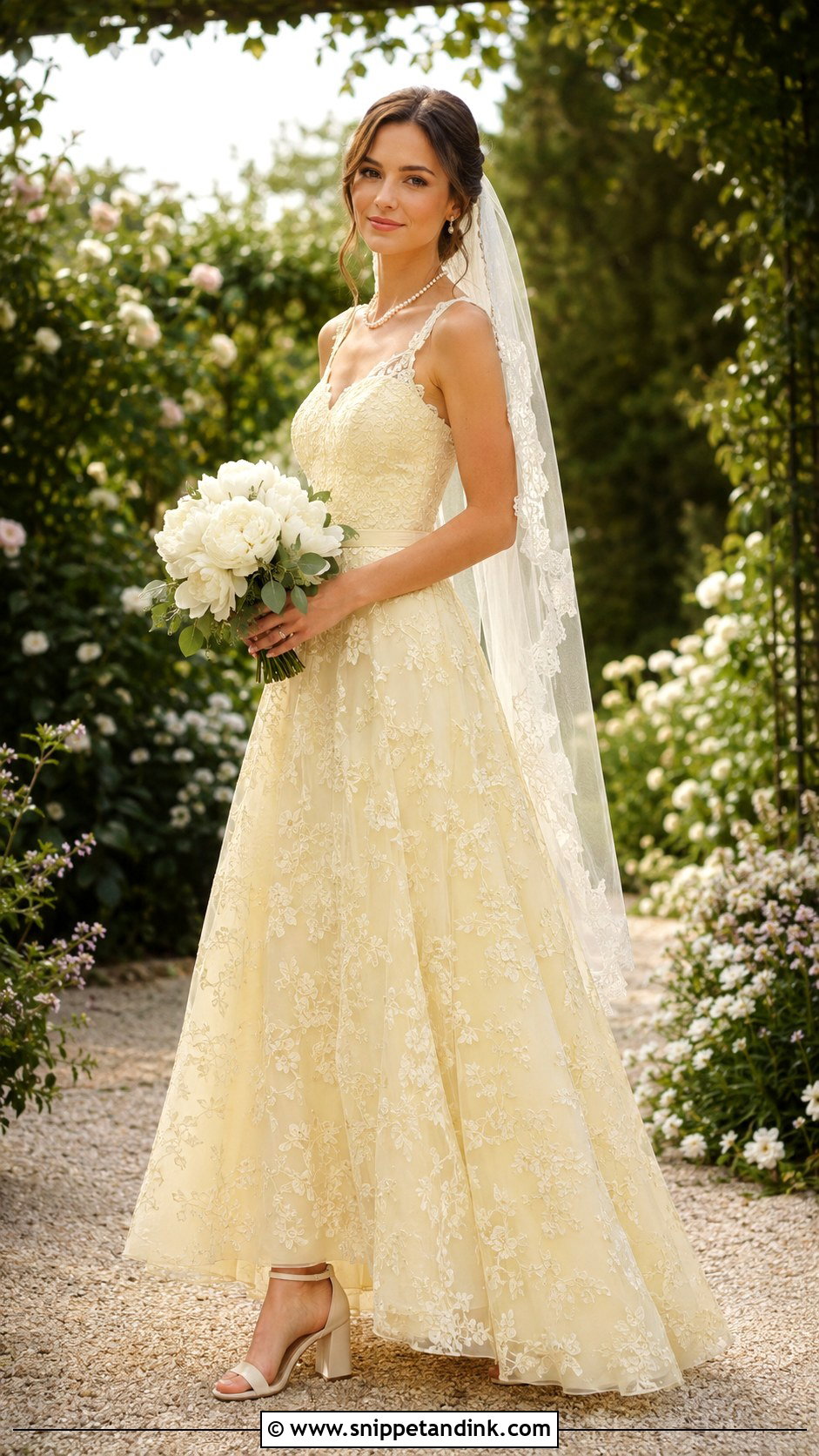 Light Yellow Lace A Line Wedding Dress - Snippet and Ink - 20 Light Yellow Wedding Dress Ideas