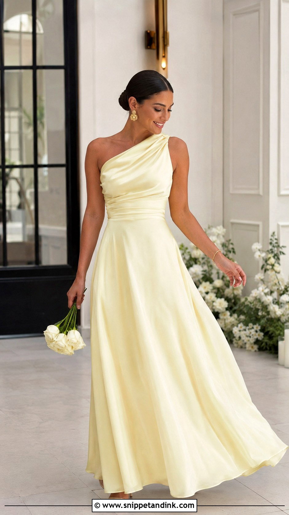 Light Yellow One Shoulder Wedding Dress - Snippet and Ink - 20 Light Yellow Wedding Dress Ideas