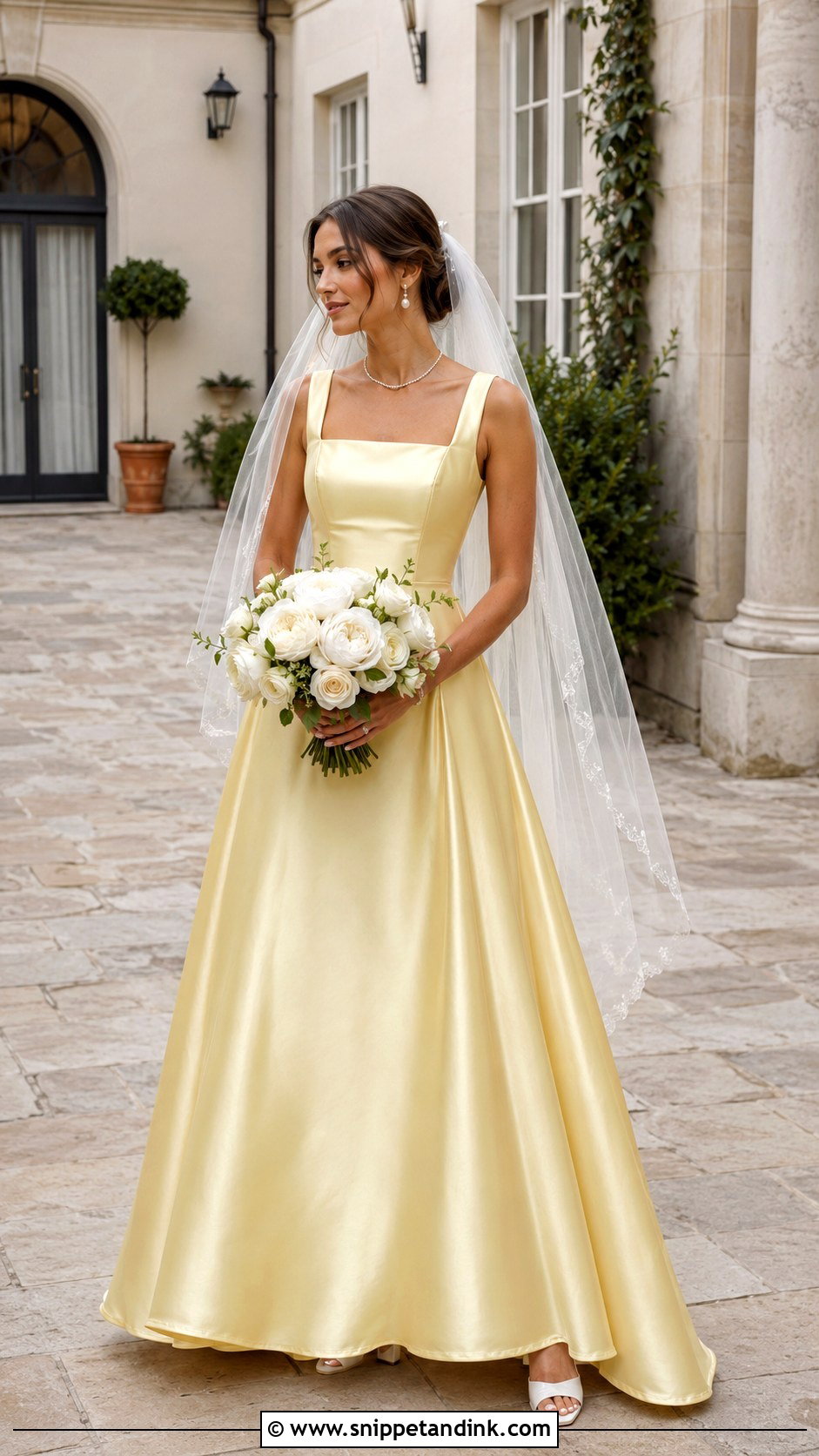 Light Yellow Square Neck Wedding Dress - Snippet and Ink - 20 Light Yellow Wedding Dress Ideas