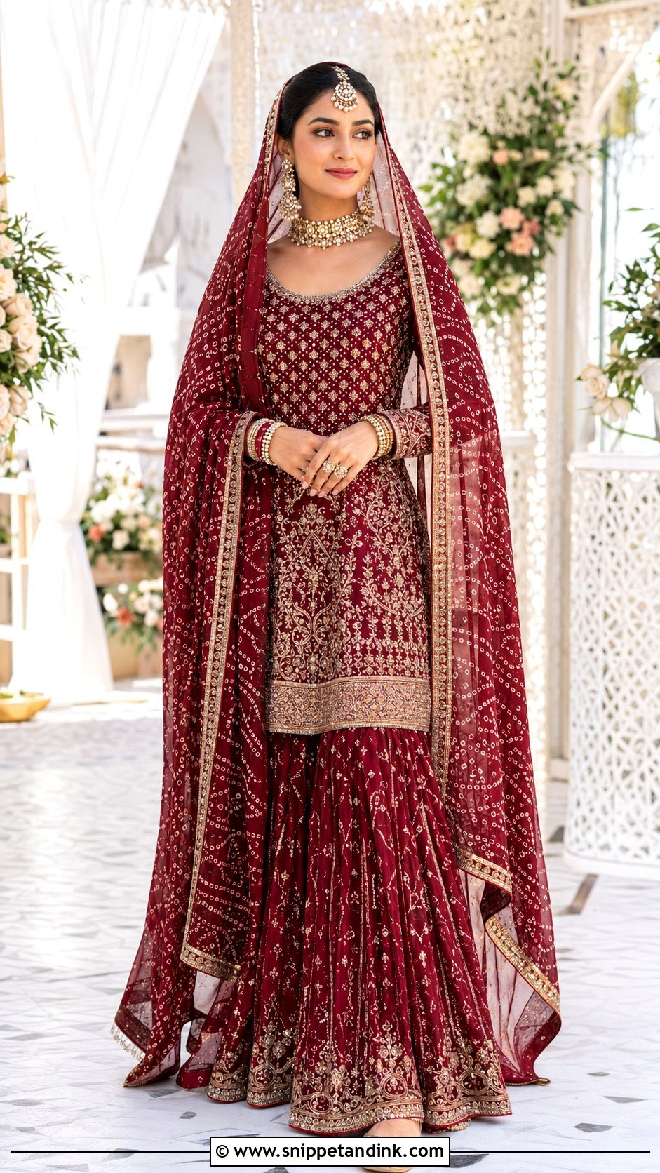 Lightweight Chiffon Chundadi With Bridal Gharara - Snippet and Ink - 20 Chundadi Design for Marriage Ideas