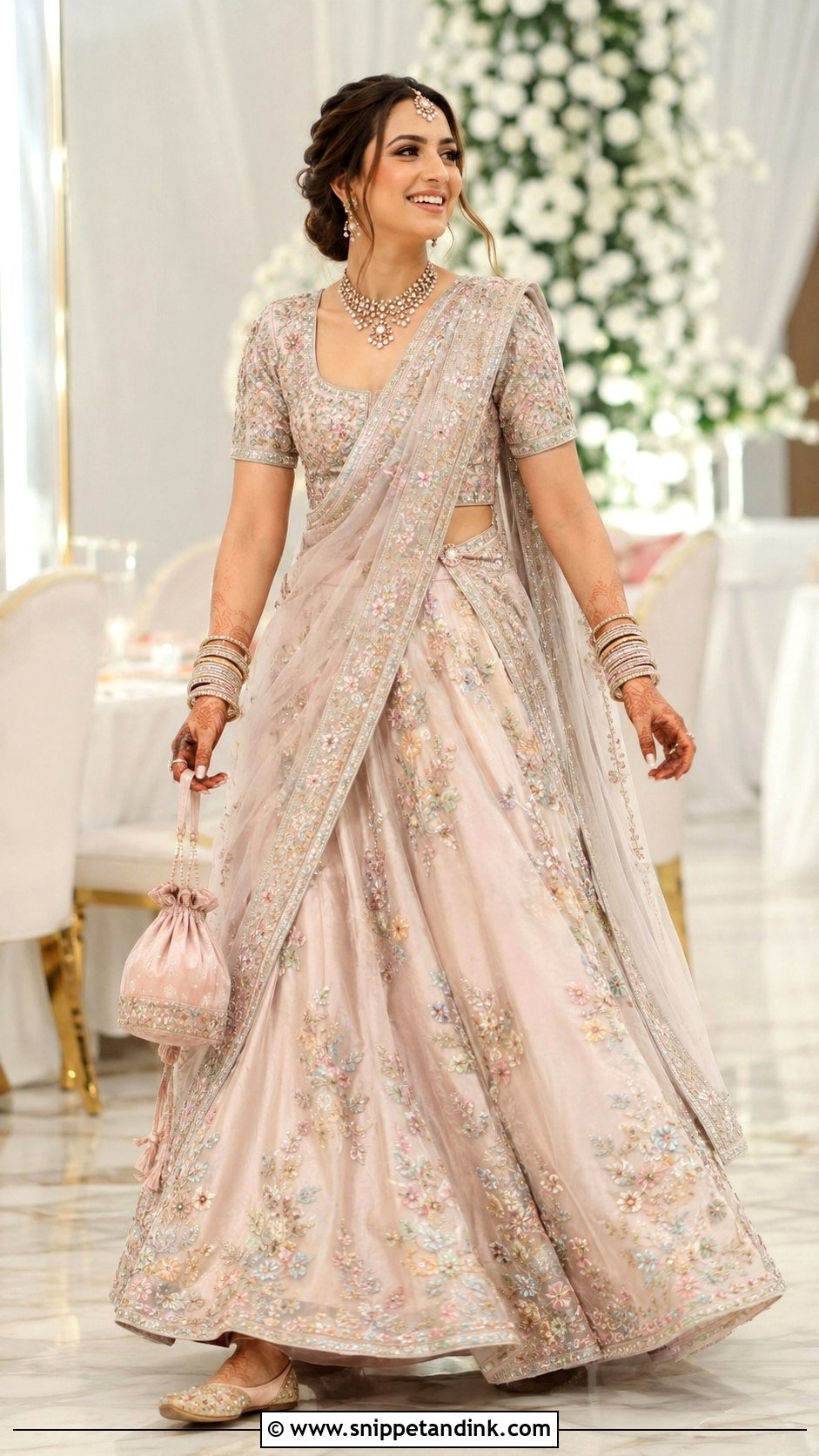Lightweight Lehenga With Pinned Bridal Dupatta - Snippet and Ink - 20 Bridal Dupatta Style Ideas