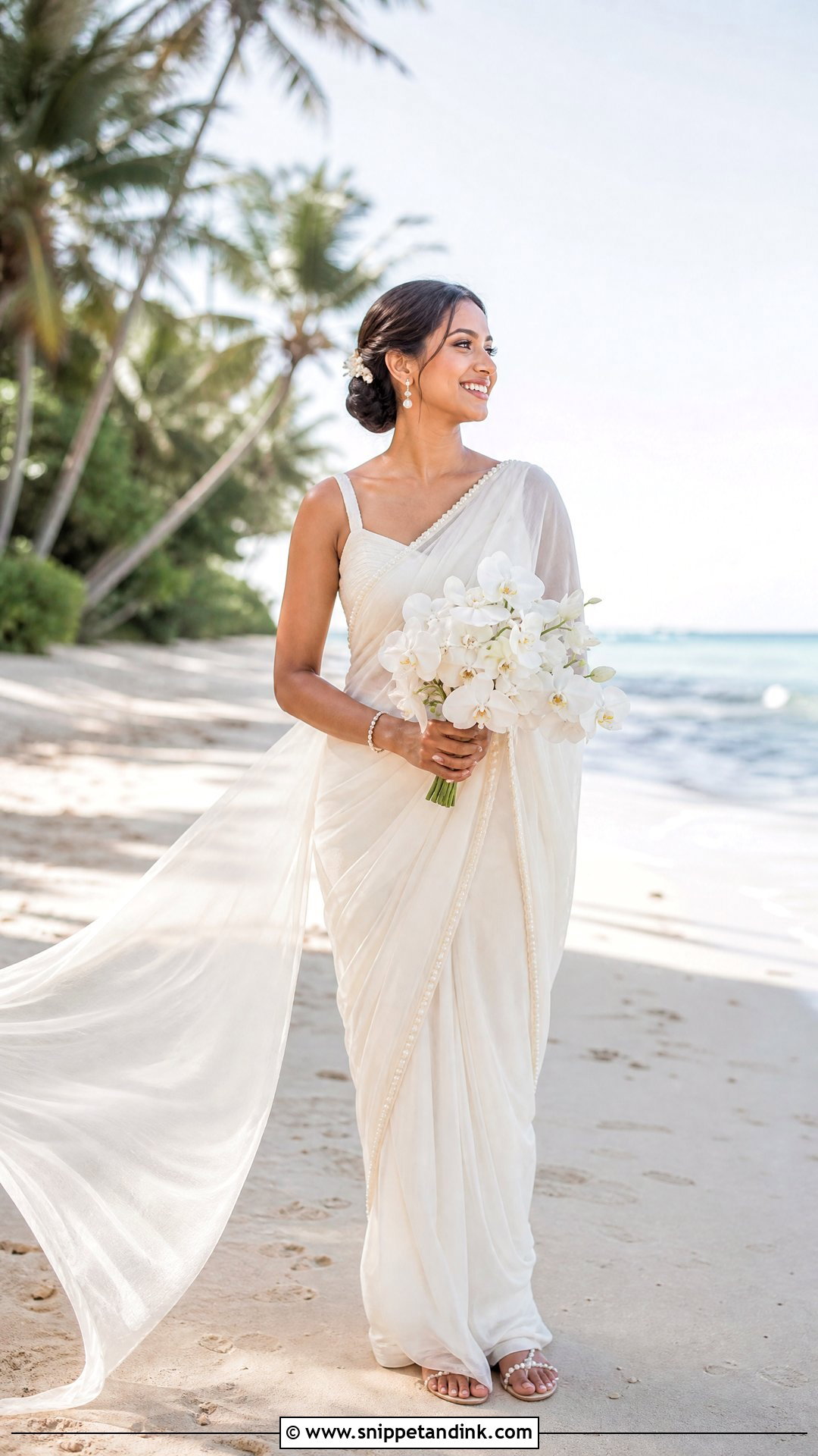 Lightweight Sri Lankan Bride Beach Saree - Snippet and Ink - 20 Srilankan Bride Ideas