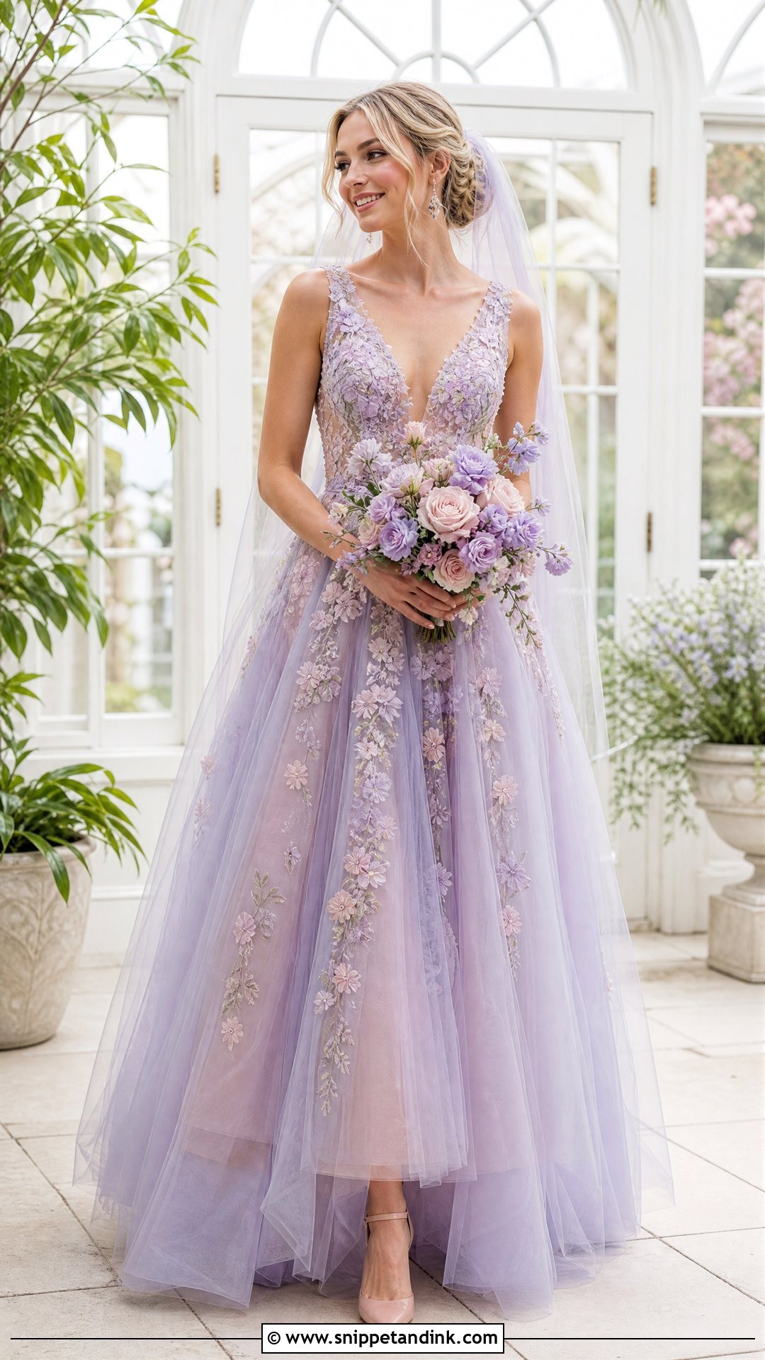 Lilac And Blush Wedding Dress - Snippet and Ink - 20 Wedding Dress Colour Combination Ideas