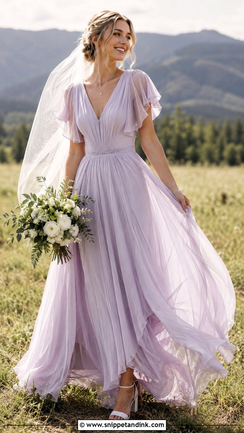 Lilac Boho Chiffon Bridal Dress - Snippet and Ink - 20 Lilac Bridal Dress Ideas