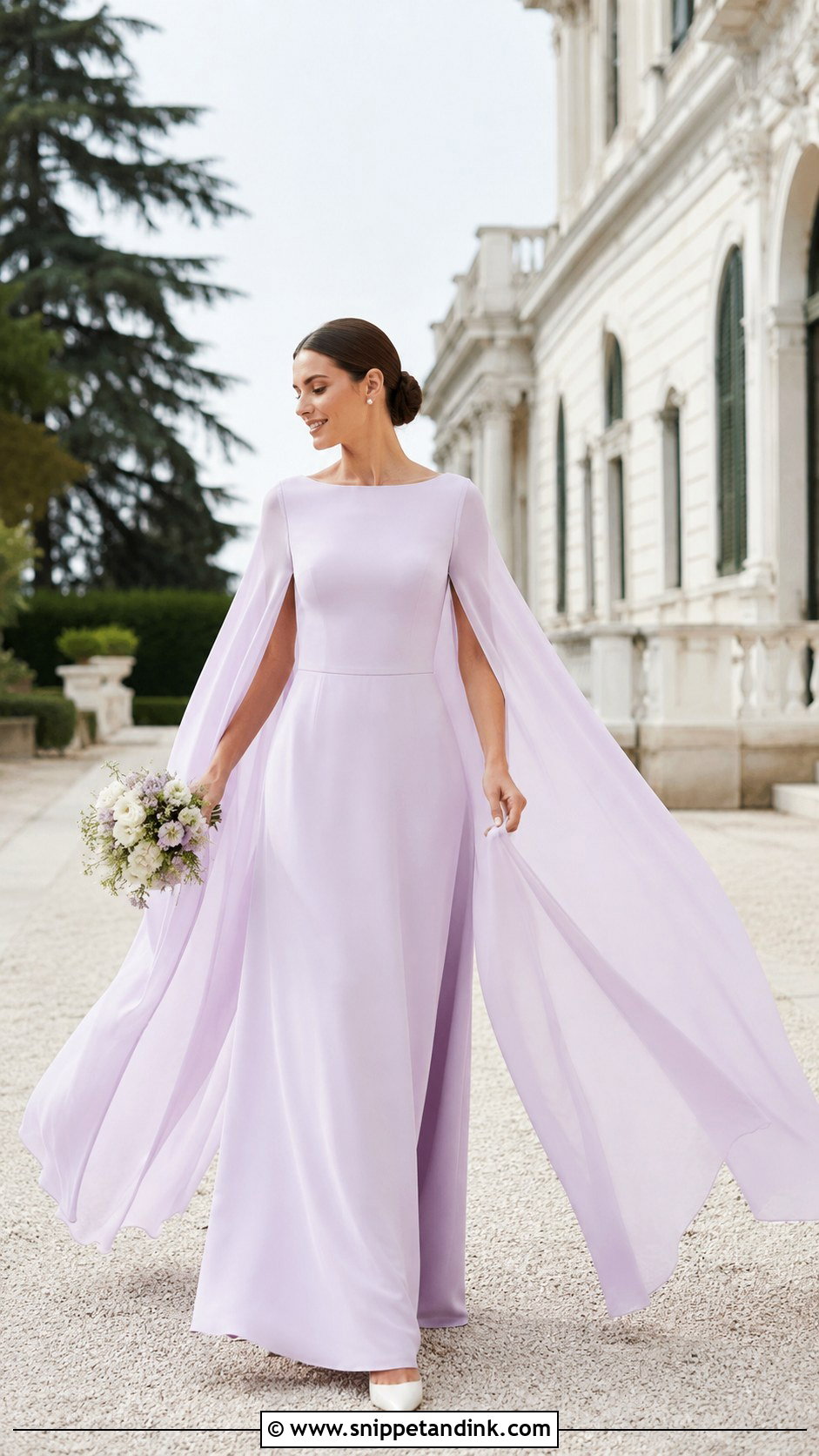 Lilac Cape Sleeve Wedding Dress - Snippet and Ink - 20 Lilac Wedding Dresses