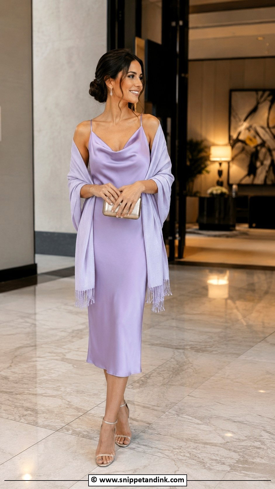 Lilac Cowl Neck Dress Wedding Outfit - Snippet and Ink - 25 Lilac Dress Wedding Outfit Ideas