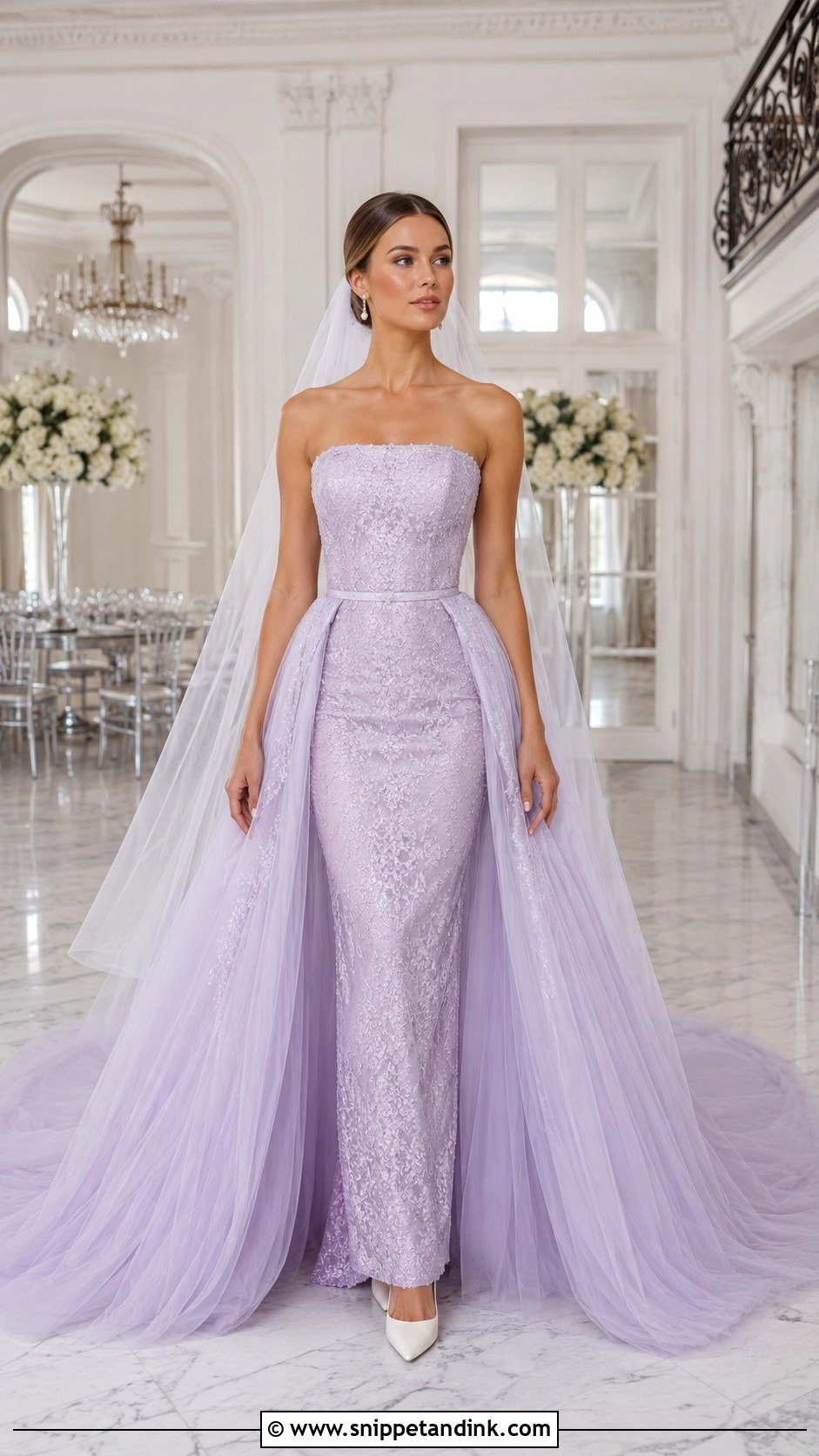 Lilac Detachable Overskirt Bridal Dress - Snippet and Ink - 20 Lilac Bridal Dress Ideas