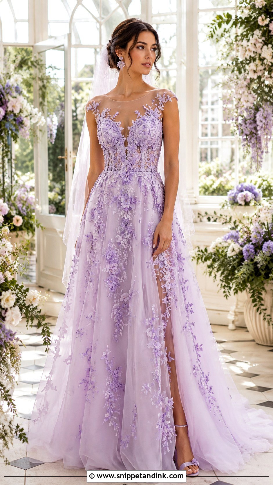 Lilac Floral Applique Bridal Dress - Snippet and Ink - 20 Lilac Bridal Dress Ideas