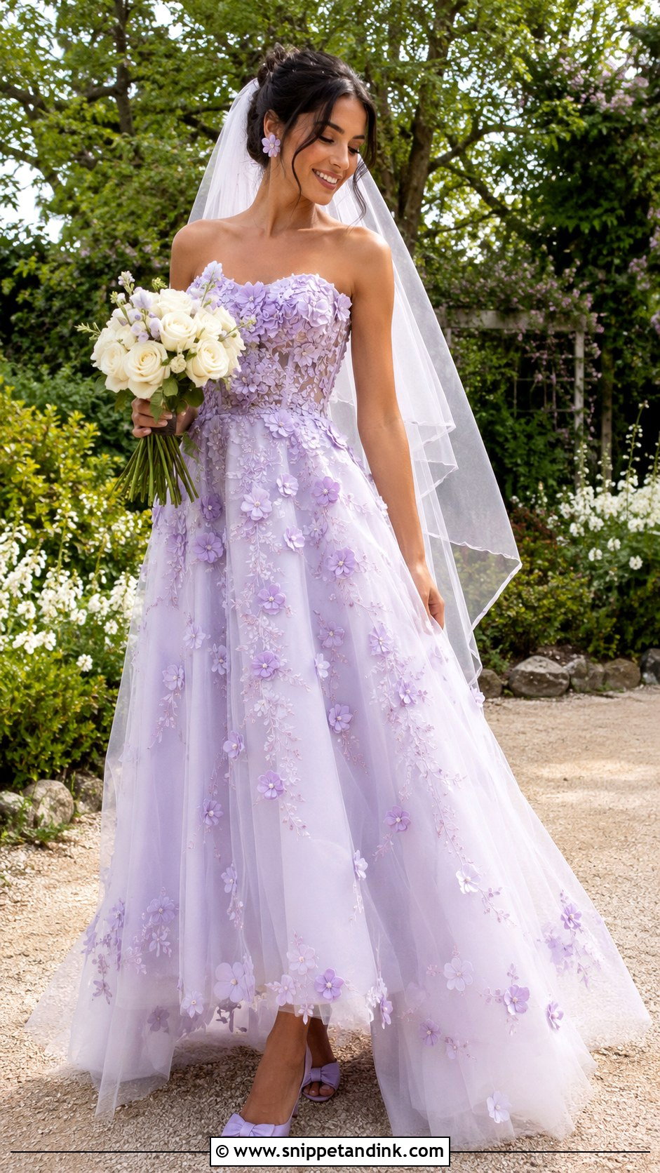 Lilac Floral Applique Wedding Dress - Snippet and Ink - 20 Lilac Wedding Dresses