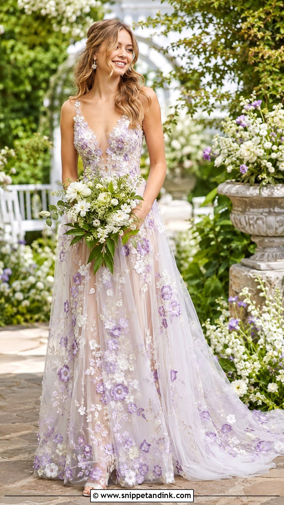 Lilac Floral Applique Wedding Dress - Snippet and Ink - 25 Lilac Wedding Dress Ideas