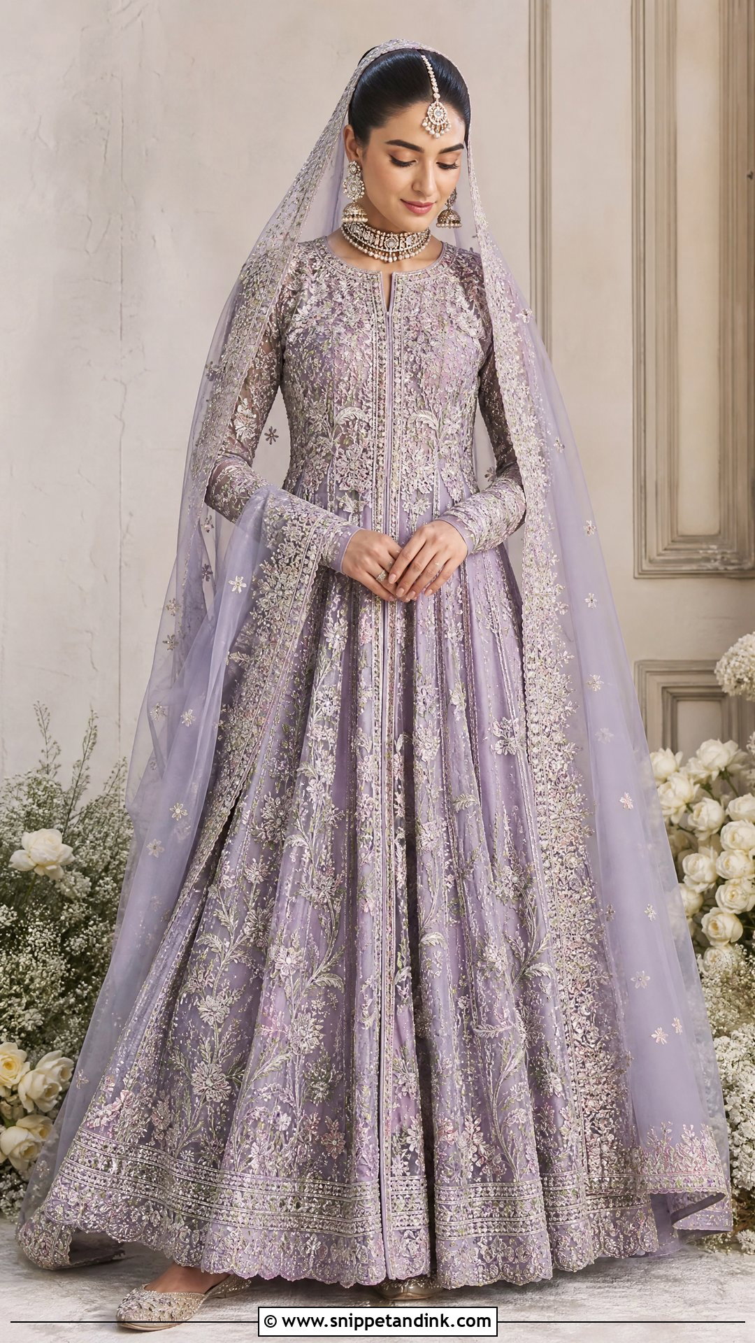 Lilac Kalidar Nikah Dress With Floral Embroidery - Snippet and Ink - 20 Pakistani Bridal Nikah Dress Ideas