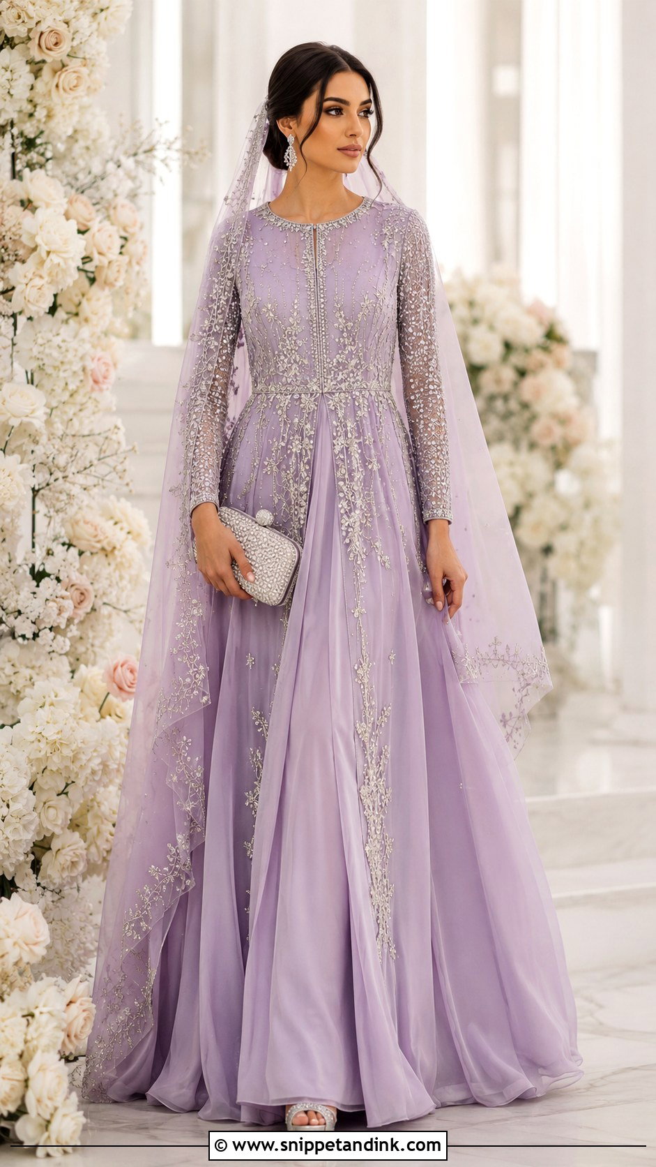 Lilac Khaleeji Wedding Dress With Beaded Sleeves - Snippet and Ink - 20 Khaleeji Wedding Dresses