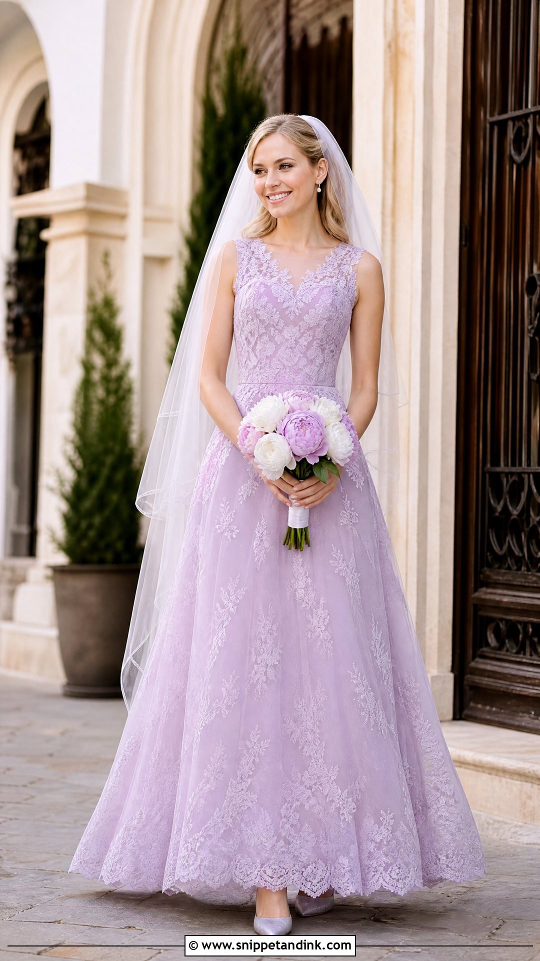 Lilac Lace A Line Bridal Dress - Snippet and Ink - 20 Purple Bridal Dress Ideas