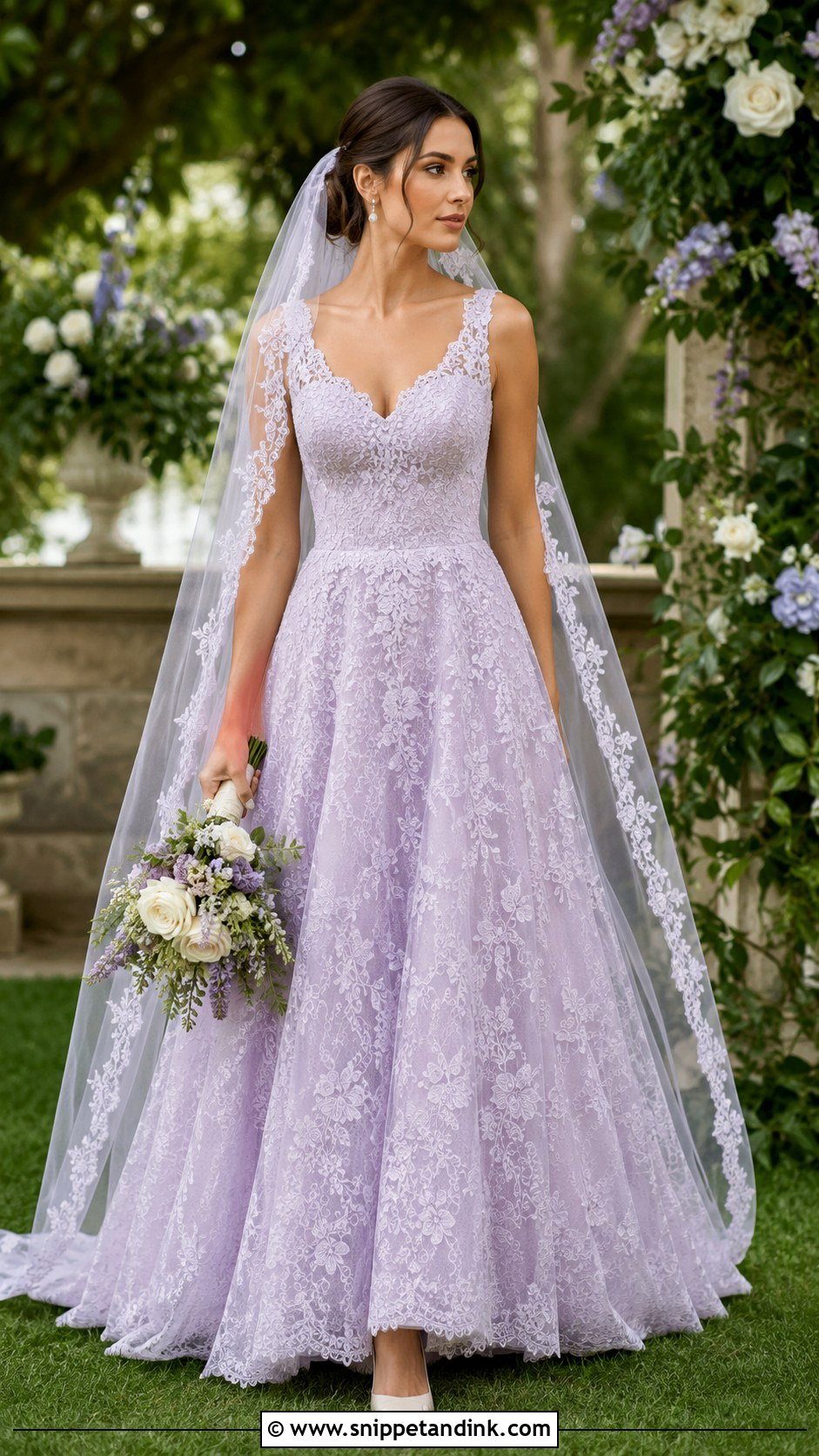 Lilac Lace A Line Wedding Dress - Snippet and Ink - 20 Lilac Wedding Dresses