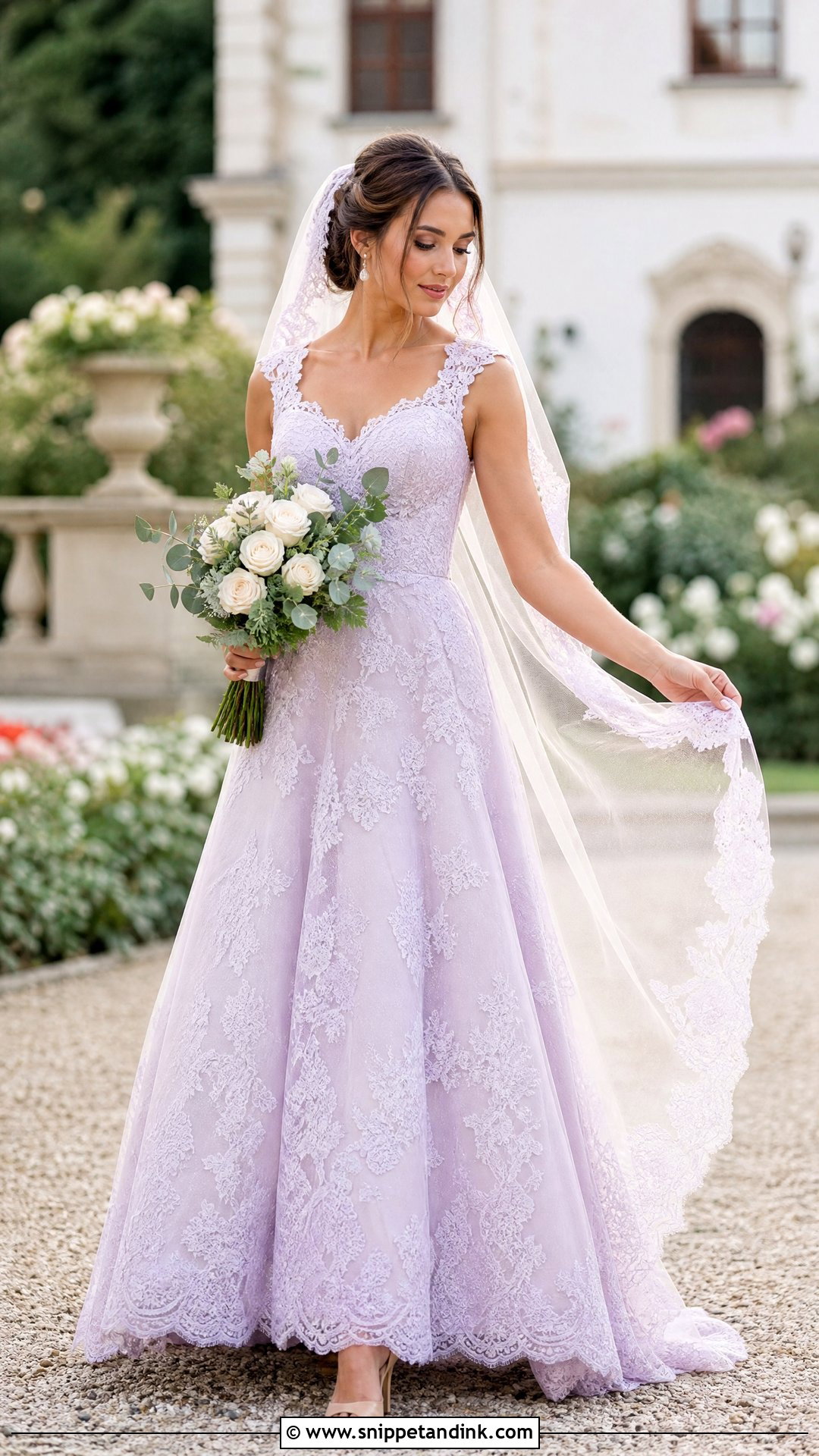 Lilac Lace A Line Wedding Dress - Snippet and Ink - 25 Purple Wedding Dresses