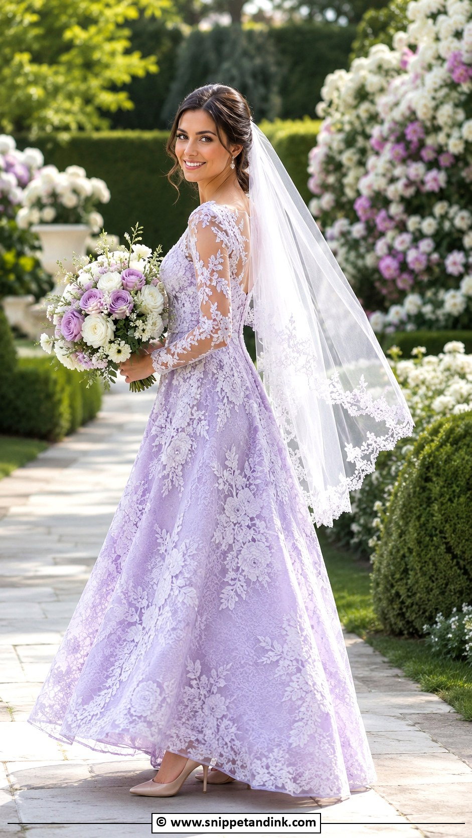 Lilac Lace A Line Wedding Dress - Snippet and Ink - 30 Purple Wedding Dress Ideas