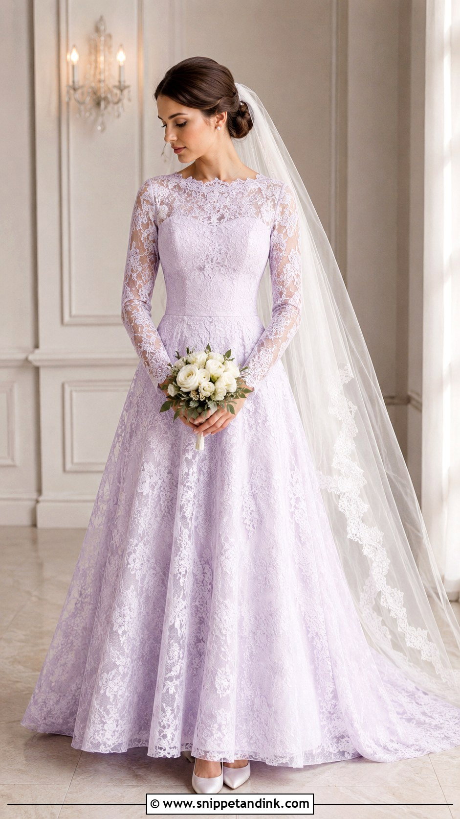 Lilac Lace Long Sleeve Bridal Dress - Snippet and Ink - 20 Lilac Bridal Dress Ideas