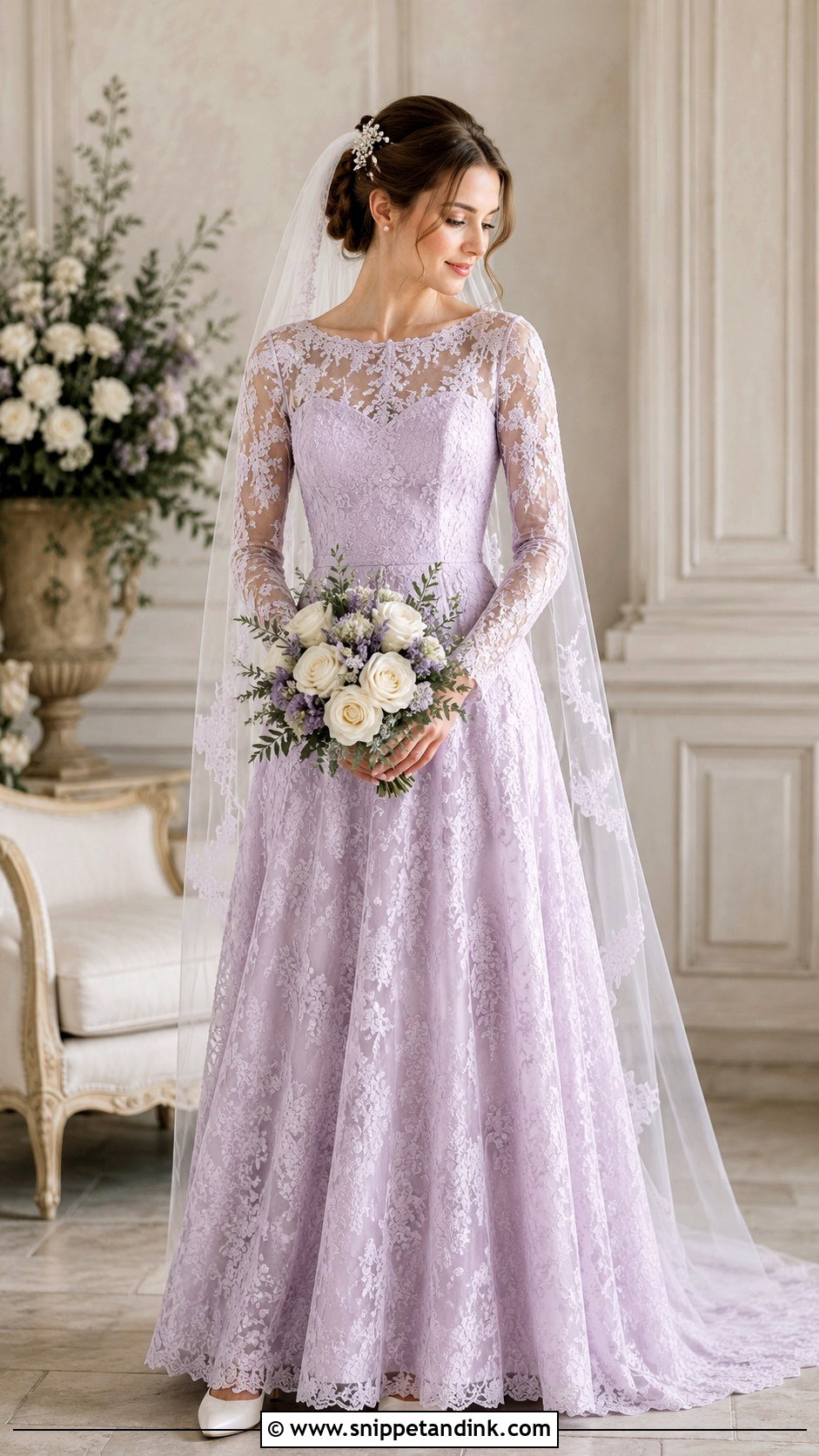 Lilac Lace Long Sleeve Wedding Dress - Snippet and Ink - 20 Lilac Wedding Dress the Bride Ideas