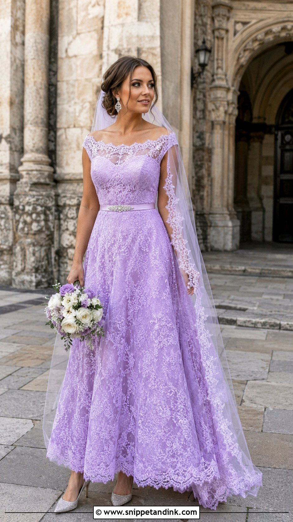 Lilac Lace Purple Wedding Dress With Silver Heels - Snippet and Ink - 20 Purple Wedding Dress the Bride Ideas