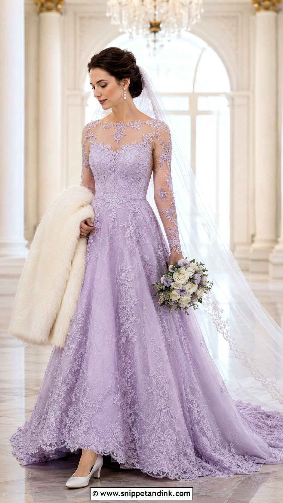 Lilac Long Sleeve Lace Wedding Dress - Snippet and Ink - 20 Lilac Wedding Dresses