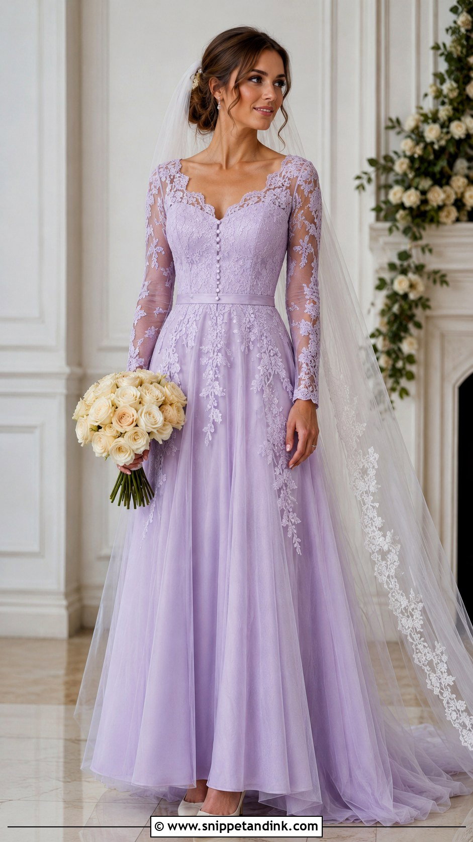 Lilac Long Sleeve Wedding Dress - Snippet and Ink - 25 Lilac Wedding Dress Ideas