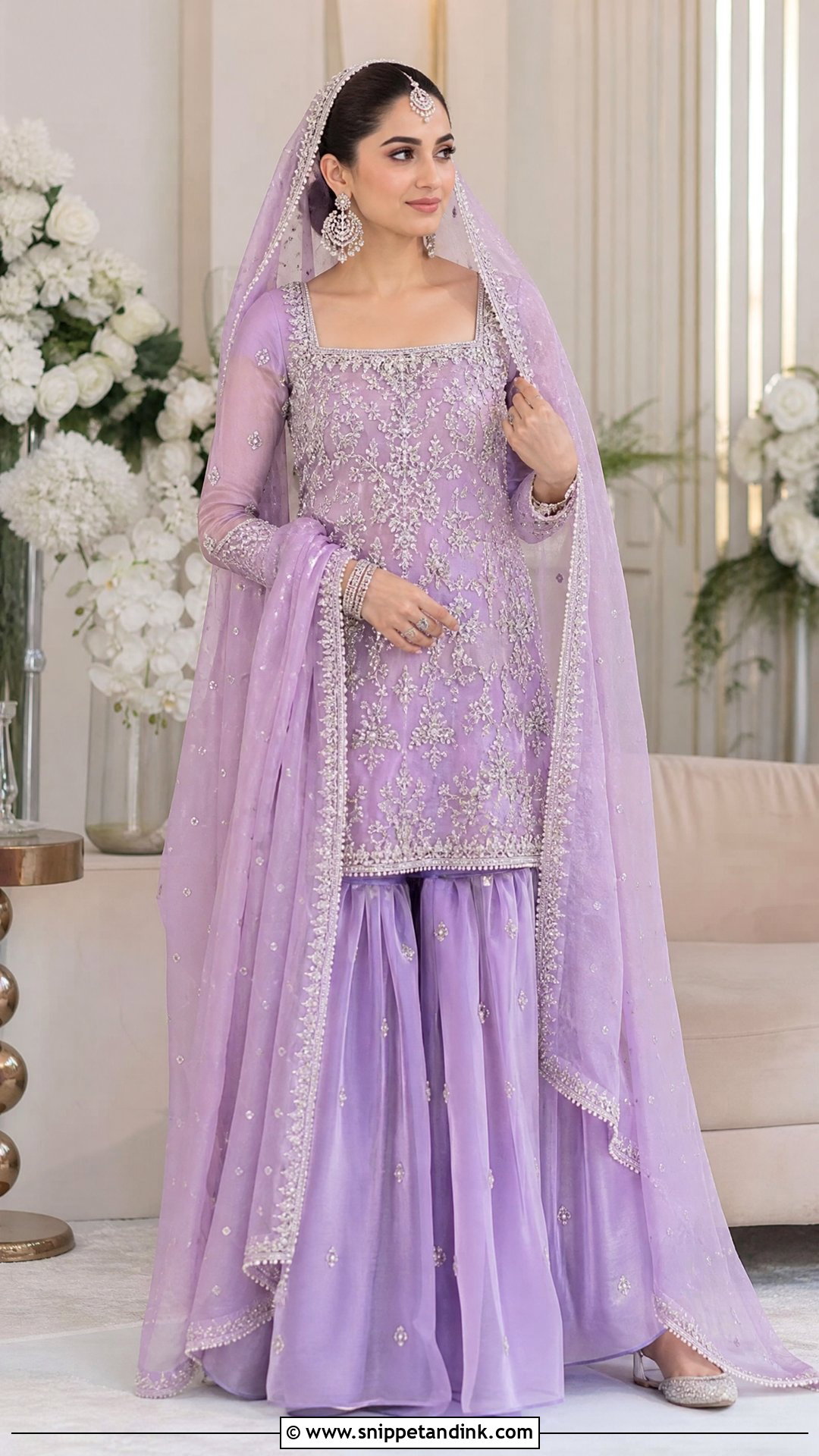 Lilac Nikkah Sharara With Pearl Dupatta - Snippet and Ink - 20 Nikkah Sharara Ideas