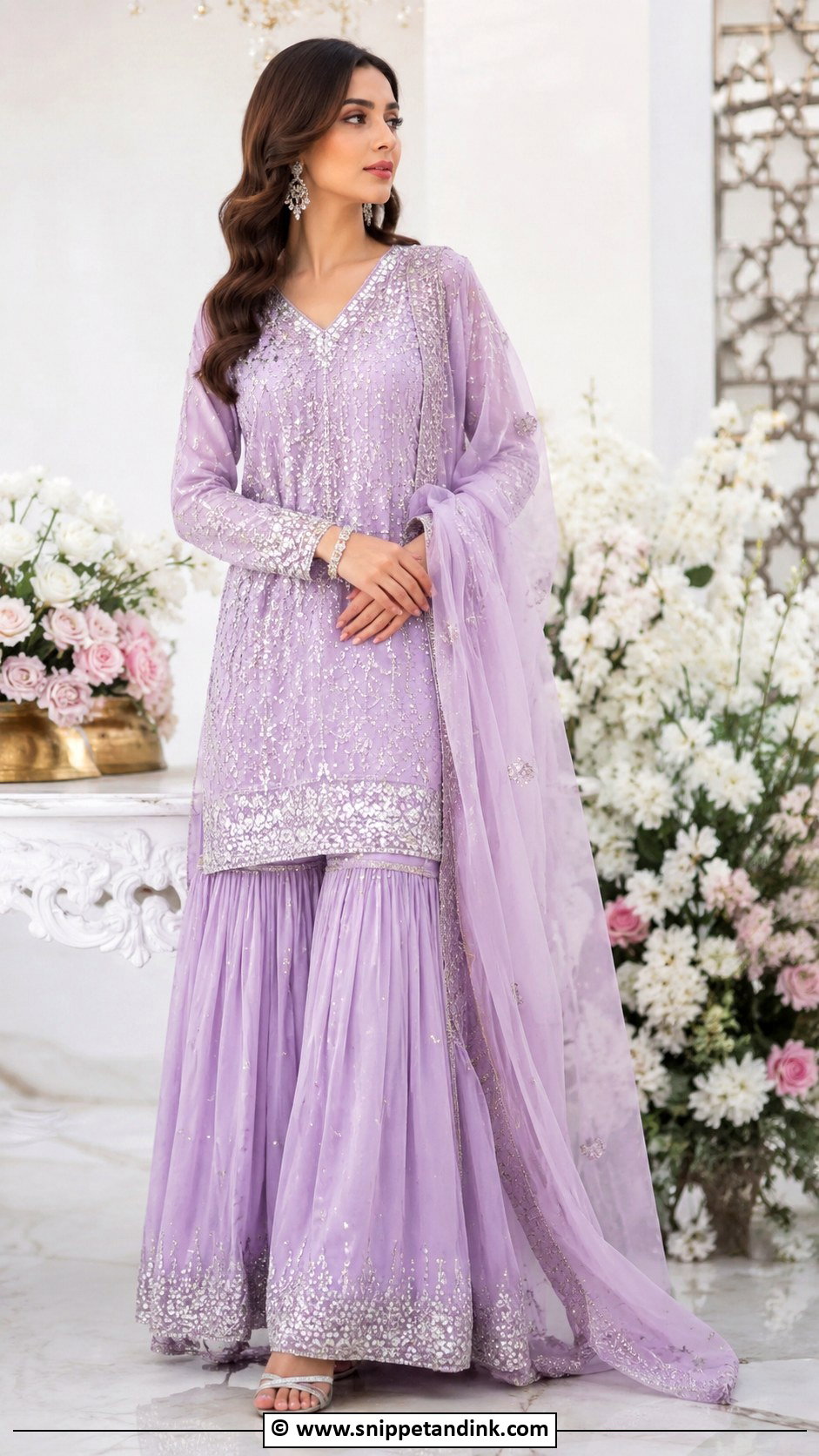 Lilac Nikkah Sharara With Silver Heels - Snippet and Ink - 30 Nikkah Look Ideas