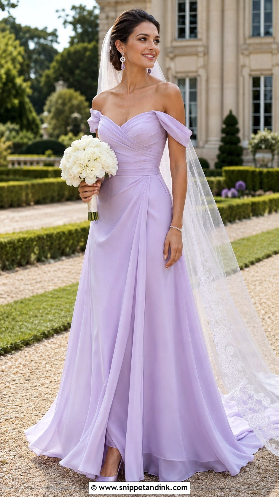 Lilac Off Shoulder Wedding Dress - Snippet and Ink - 20 Lilac Wedding Dresses
