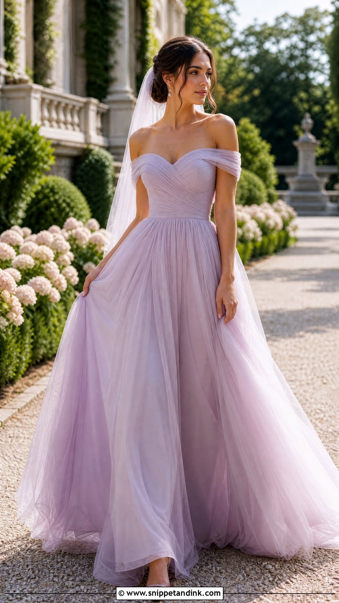 Lilac Off Shoulder Wedding Dress - Snippet and Ink - 25 Pastel Wedding Dress Ideas