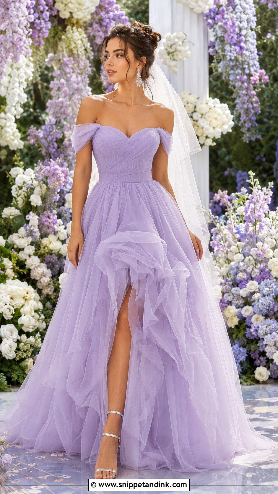 Lilac Off the Shoulder Tulle Bridal Dress - Snippet and Ink - 20 Lilac Bridal Dress Ideas