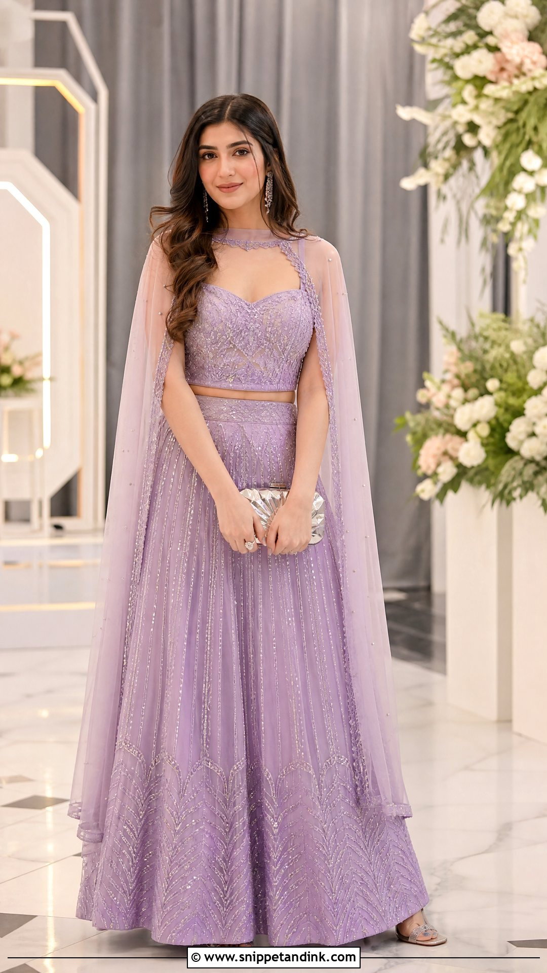 Lilac Pakistani Sister Cape Lehenga - Snippet and Ink - 20 Pakistani Sister Wedding Dress Ideas