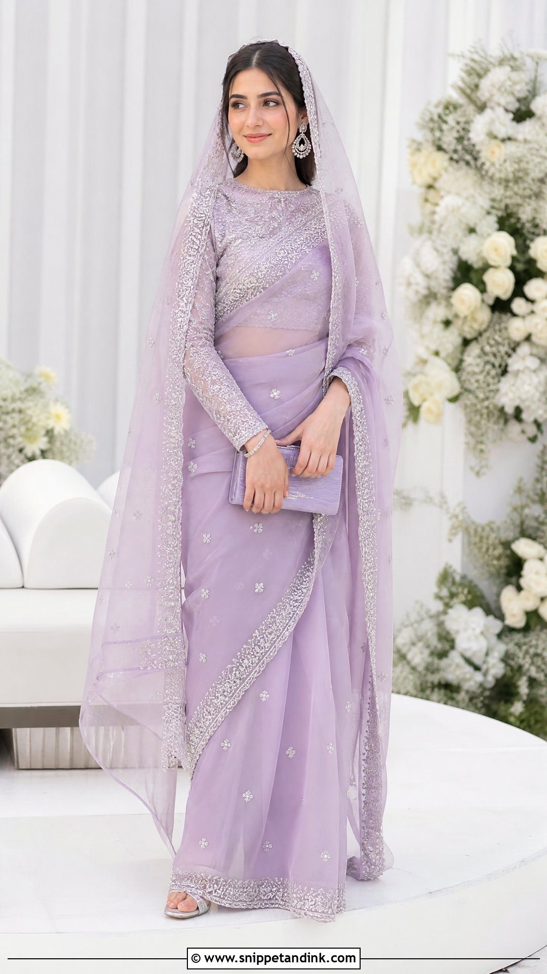 Lilac Pastel Nikkah Saree - Snippet and Ink - 20 Pastel Nikkah Outfit Ideas