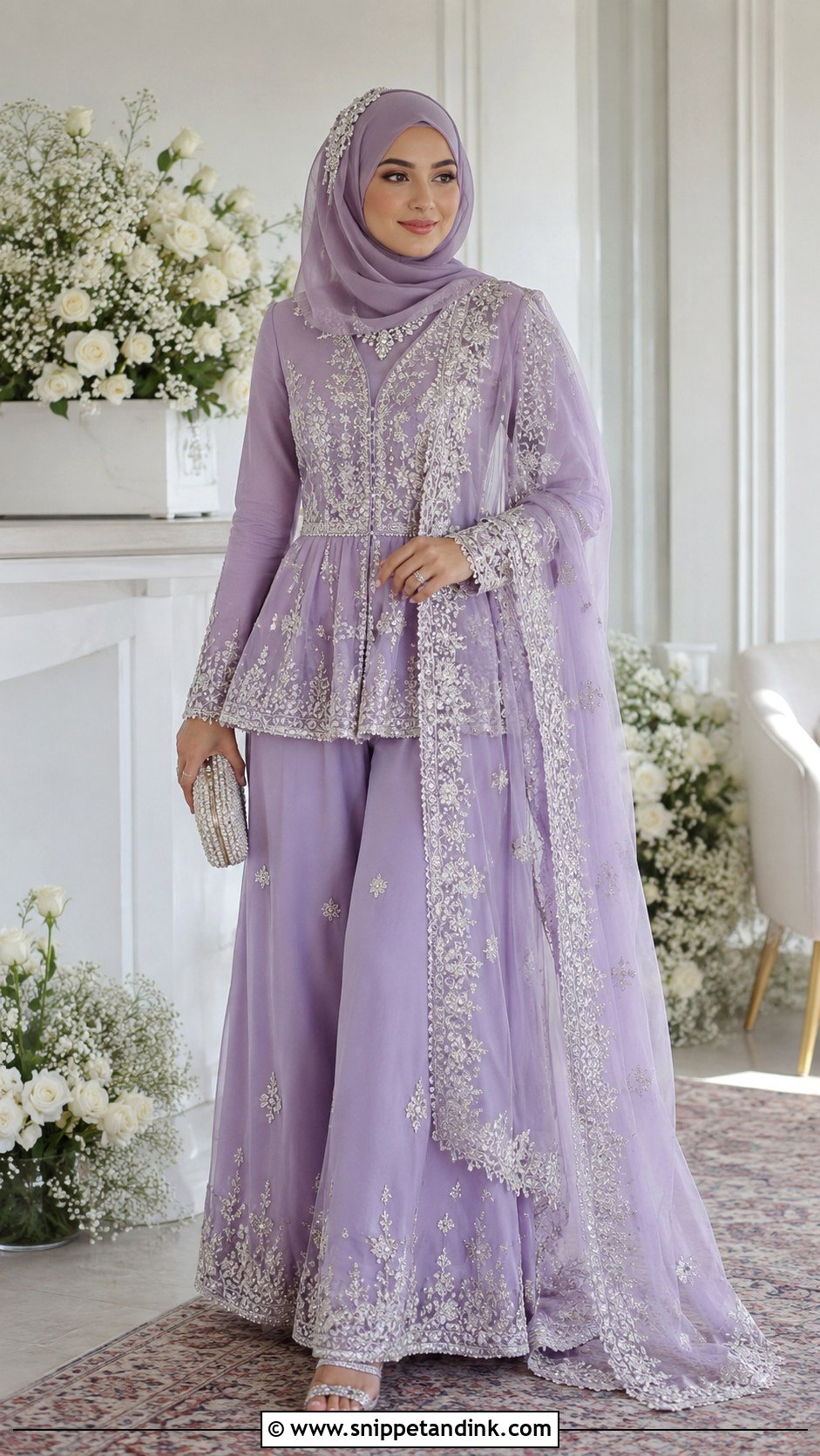 Lilac Peplum Sharara Hijabi Bride - Snippet and Ink - 20 Desi Hijabi Bride Ideas