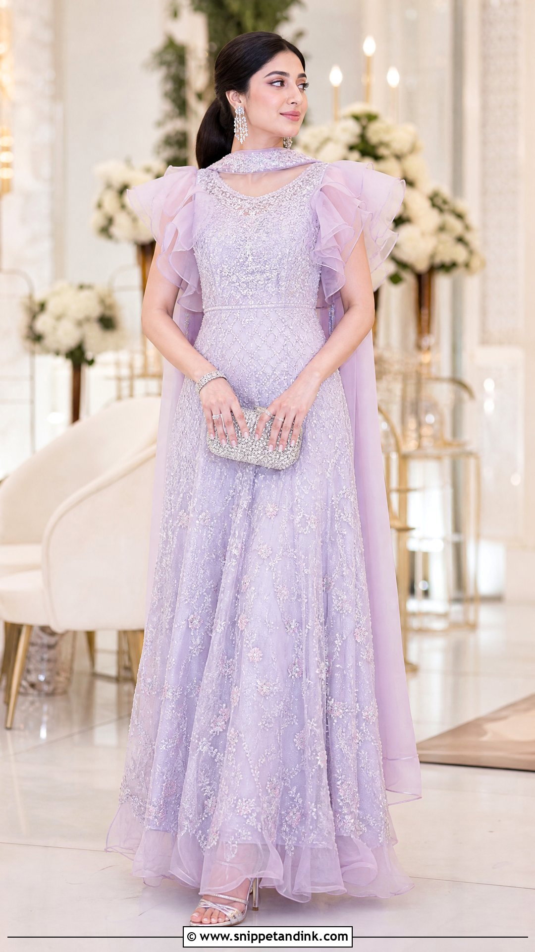Lilac Ruffle Sleeve Walima Gown - Snippet and Ink - 20 Walima Gown Ideas