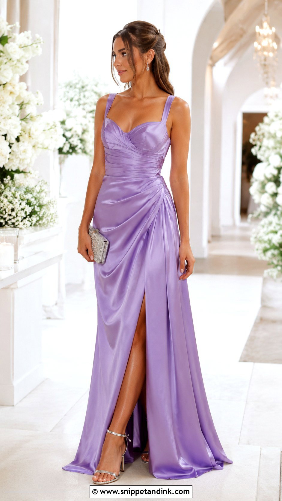 Lilac Satin Gown With Silver Heels - Snippet and Ink - 25 White Tie Wedding Ideas