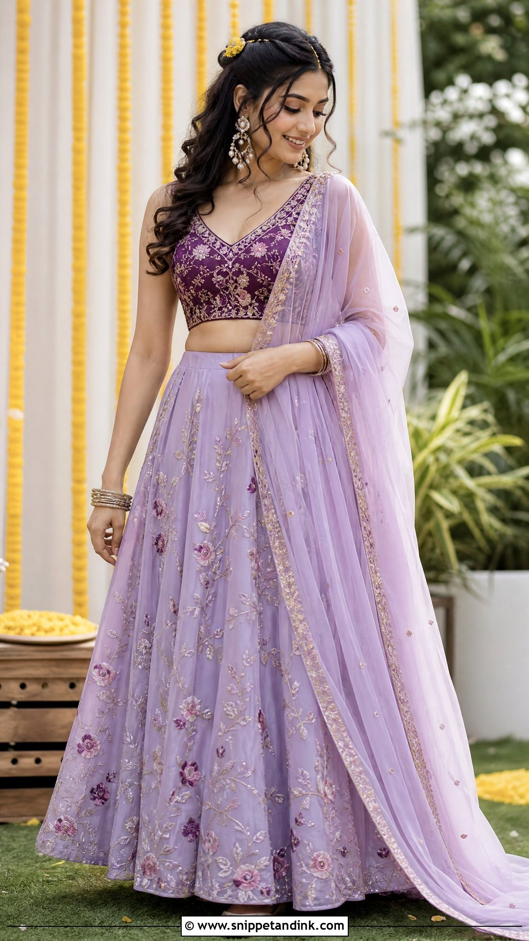 Lilac Skirt With Purple Blouse - Snippet and Ink - 20 Purple Haldi Outfit Ideas
