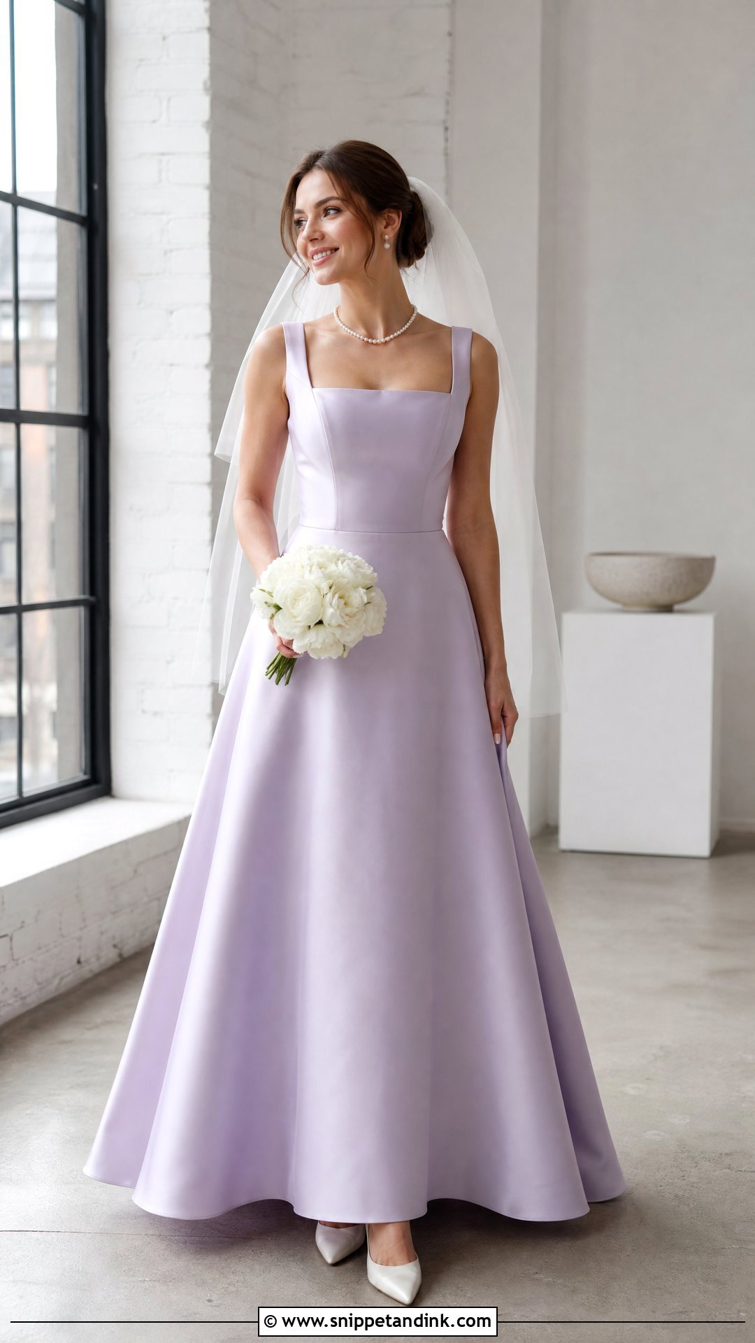 Lilac Square Neck Satin Wedding Dress - Snippet and Ink - 25 Purple Wedding Dresses
