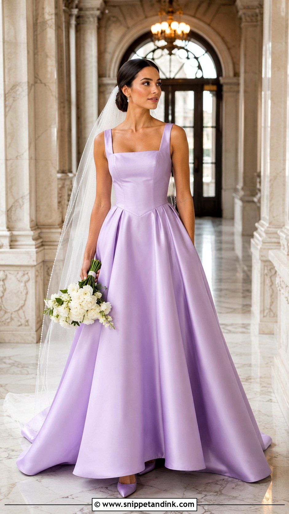 Lilac Square Neck Satin Wedding Dress - Snippet and Ink - 20 Lilac Wedding Dresses