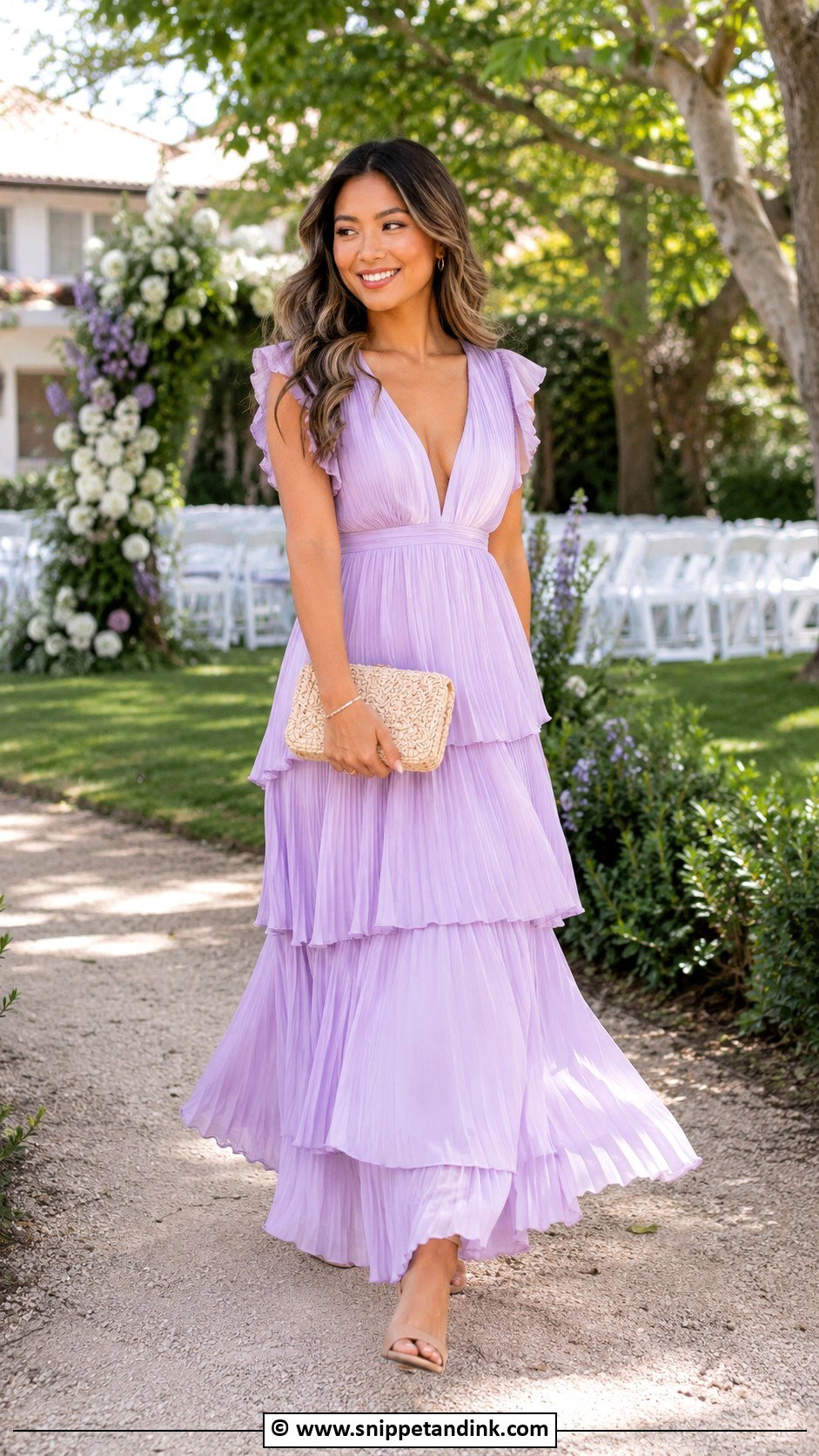 Lilac Tiered Maxi Dress Wedding Outfit - Snippet and Ink - 25 Lilac Dress Wedding Outfit Ideas